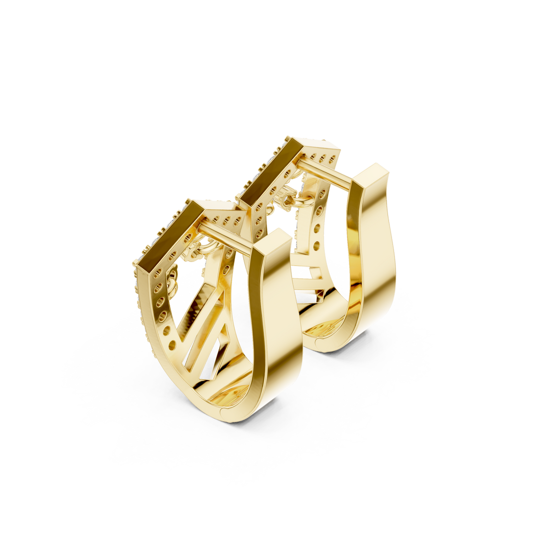 Gold Refined Openwork Domed Earrings Right View