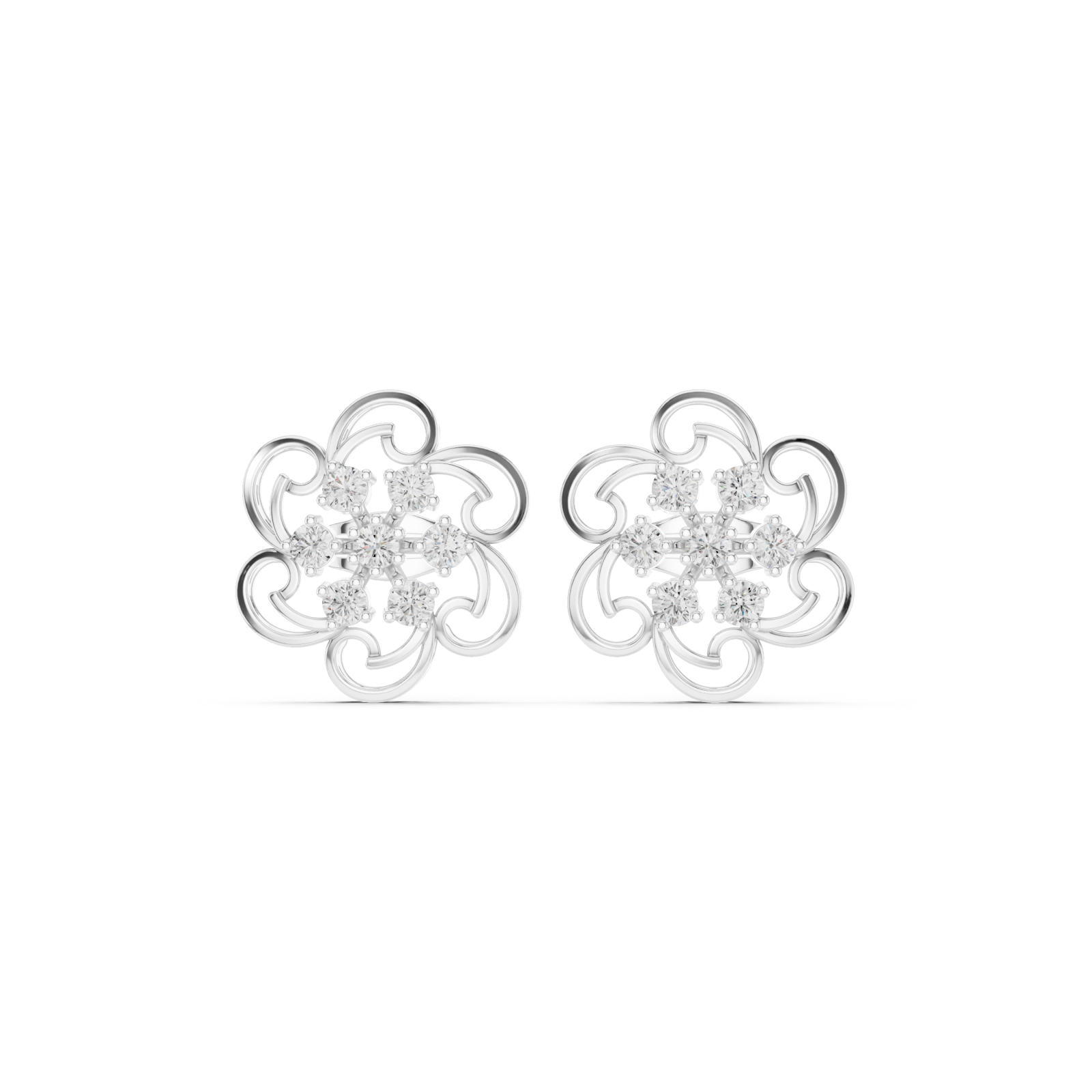  White Gold Graceful Arabesque Elegance Hoop Earrings Front View