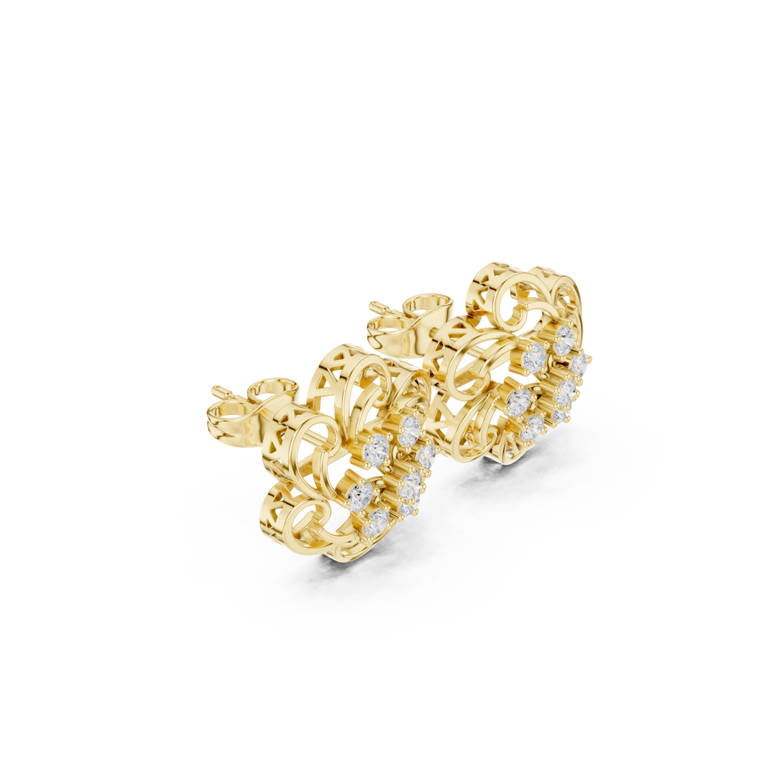  Gold Graceful Arabesque Elegance Hoop Earrings Front View