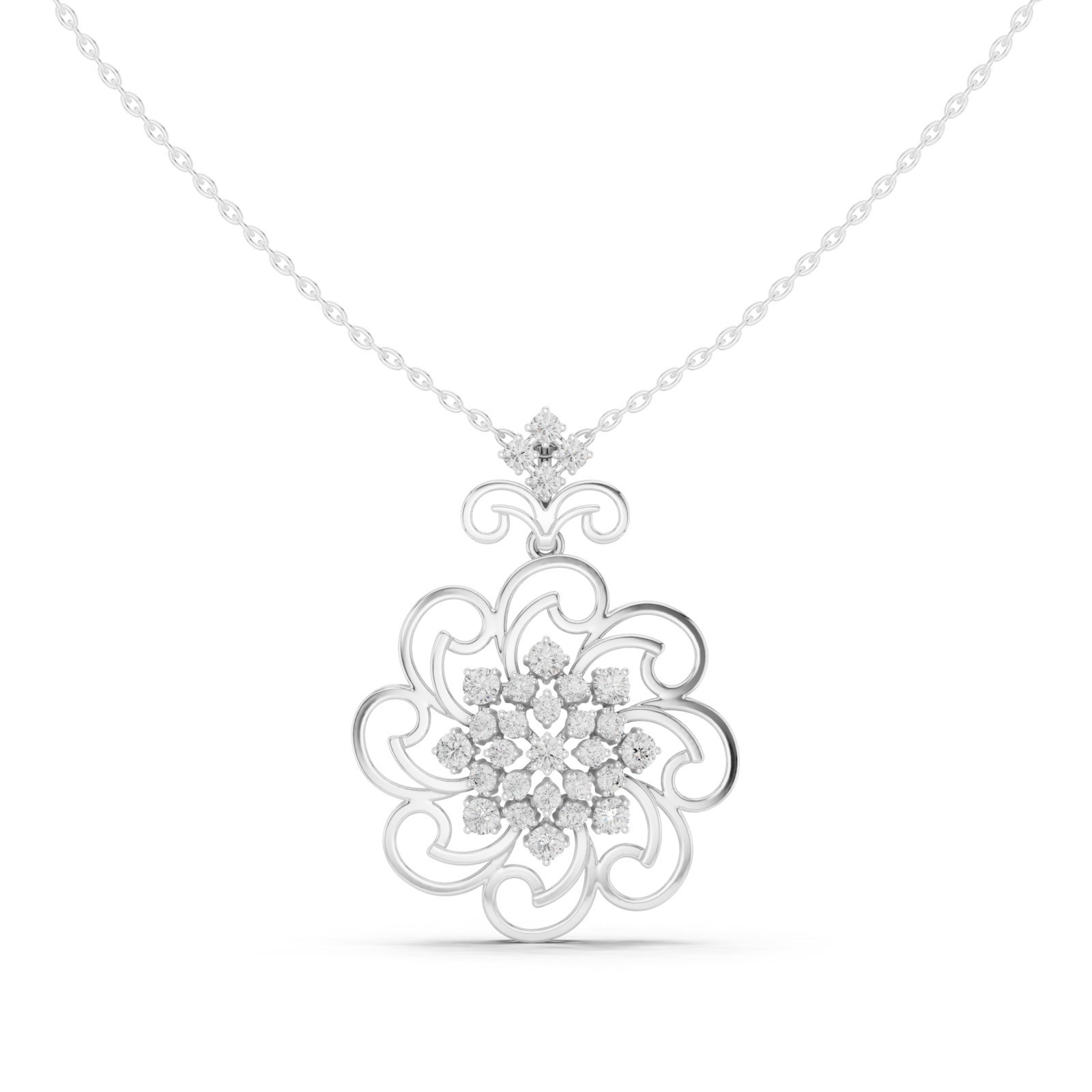 White Gold Ethereal Bloom Radiant Pendant Front View