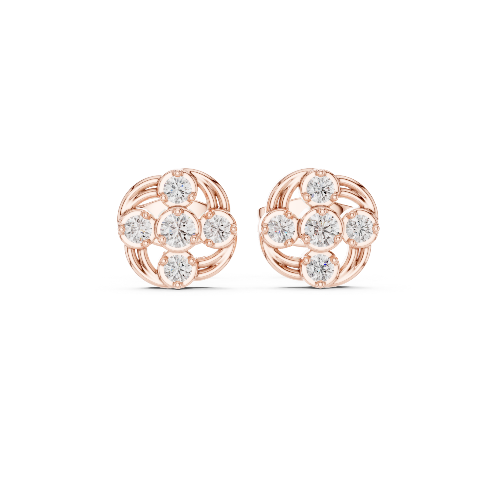  Rose Gold Dewdrop Graceful Bloom Stud Earrings Front View