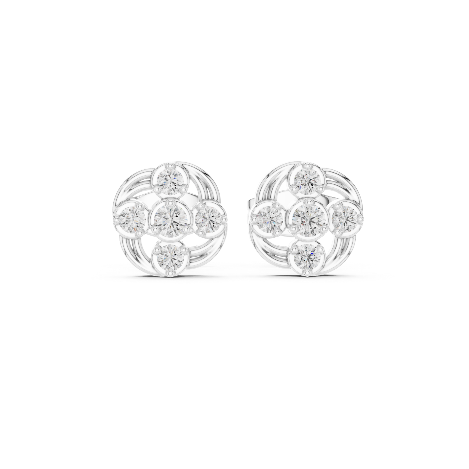  White Gold Dewdrop Graceful Bloom Stud Earrings Front View