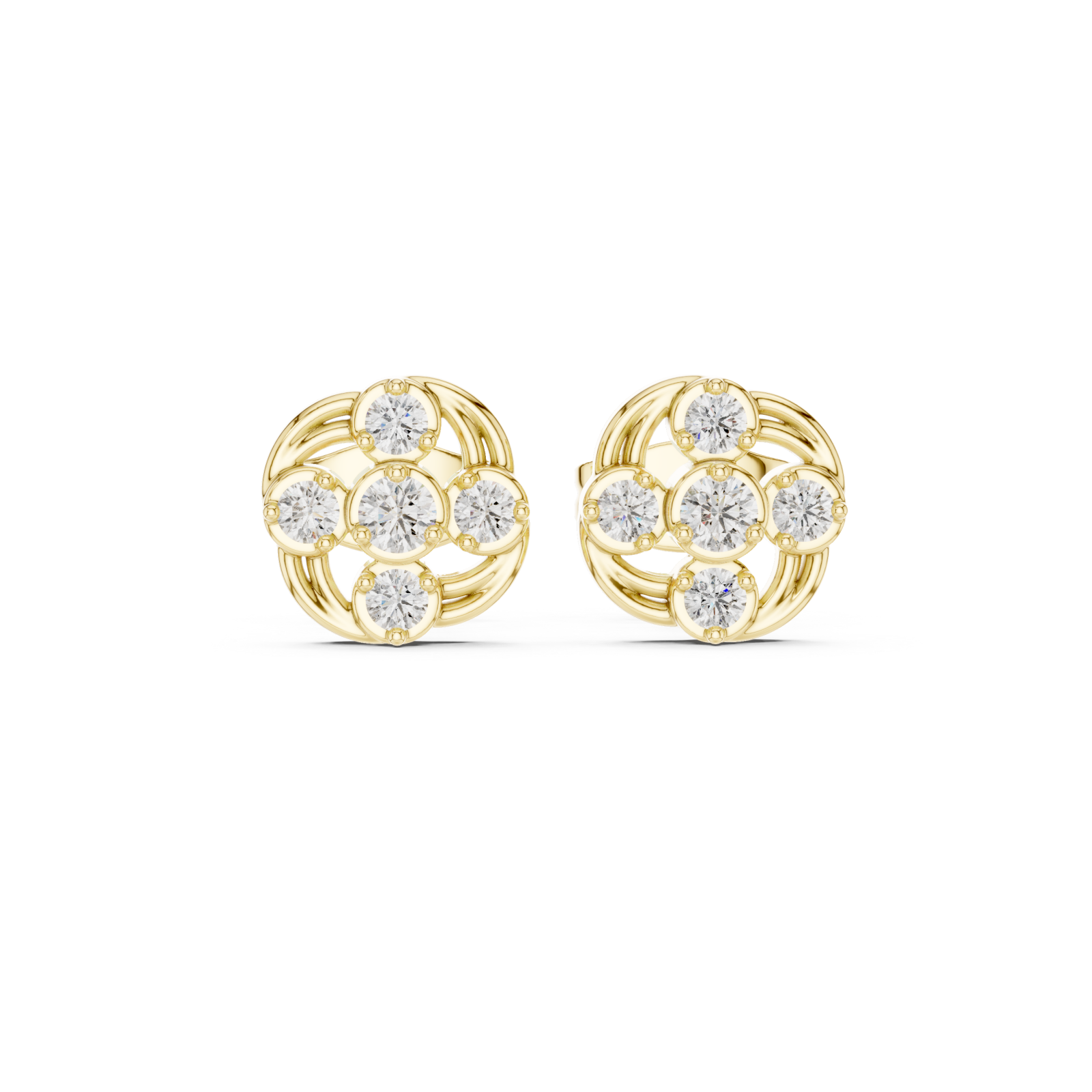  Gold Dewdrop Graceful Bloom Stud Earrings Front View