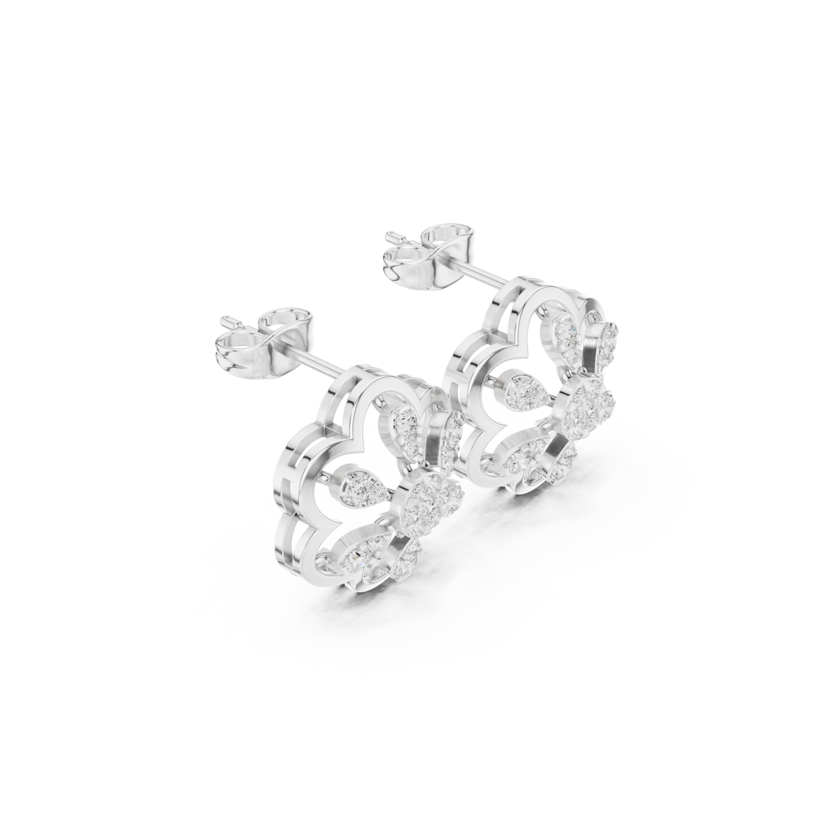  White Gold Celestial Inspired Regal Hoop Earrings Left View
