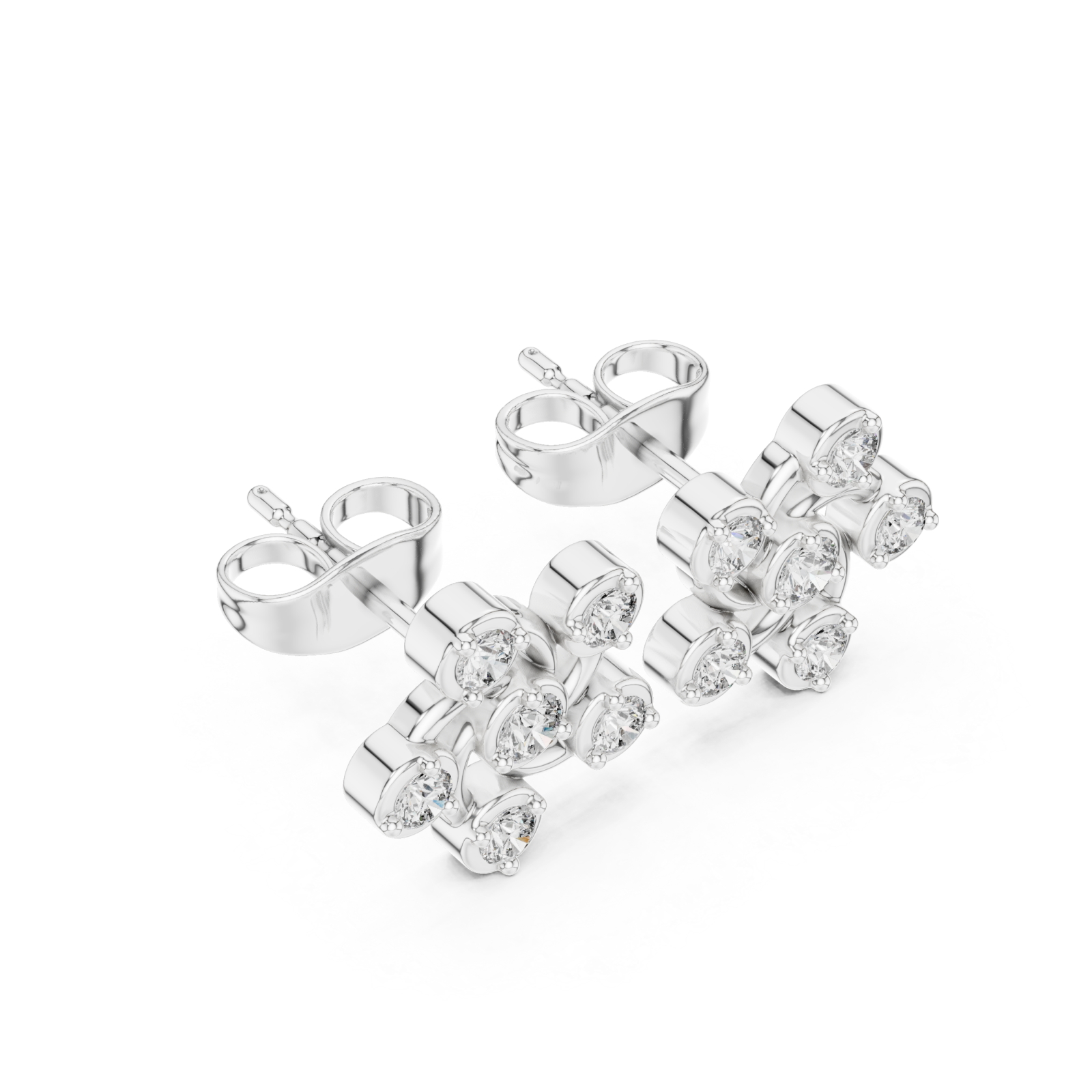  White Gold Serene Brilliance Crescent Petal Cluster Studs Right View