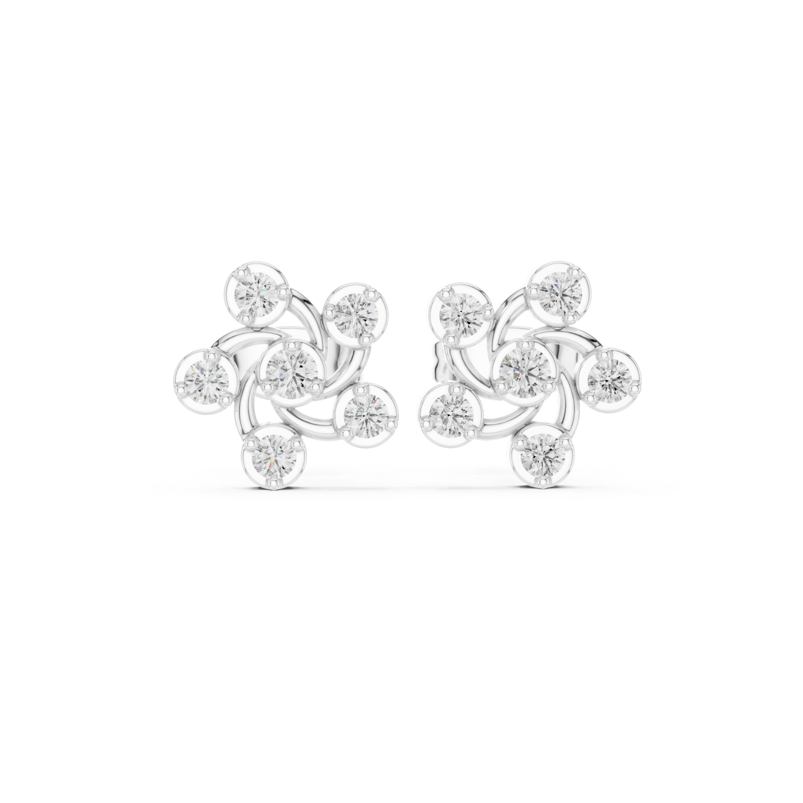  White Gold Serene Brilliance Crescent Petal Cluster Studs Front View
