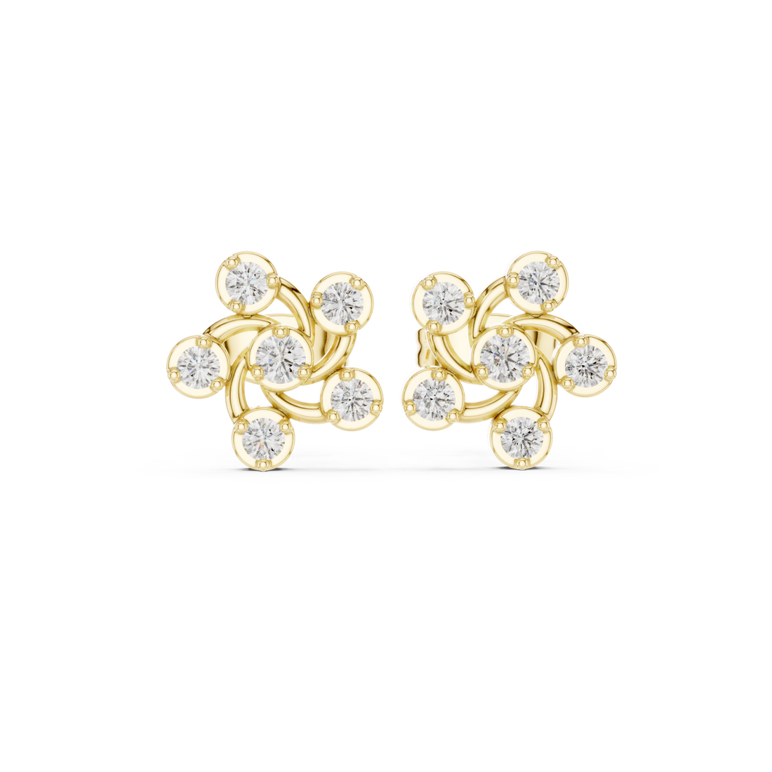 Gold Serene Brilliance Crescent Petal Cluster Studs Right View