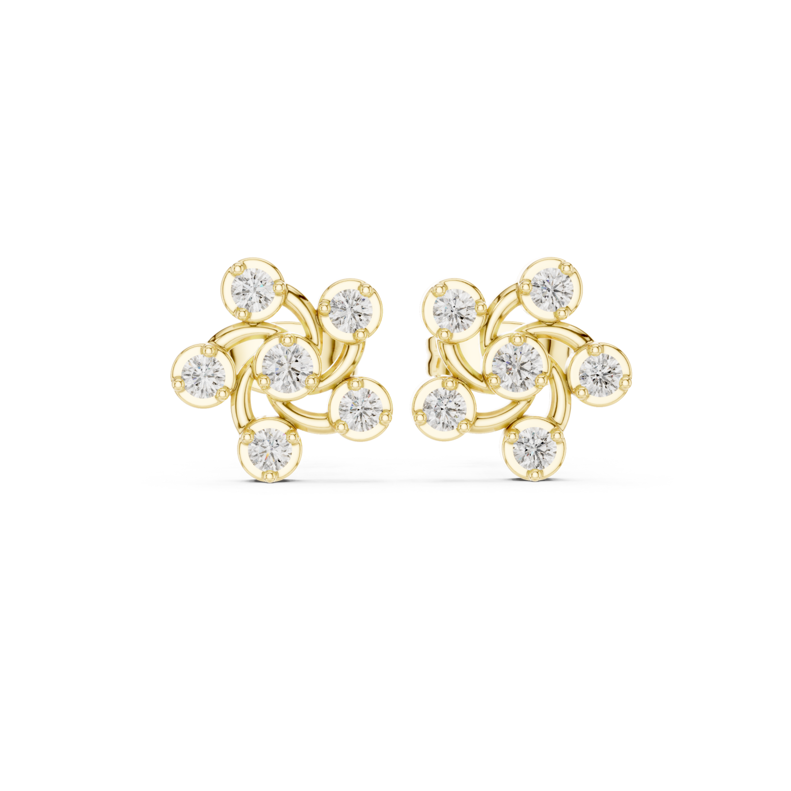  Gold Serene Brilliance Crescent Petal Cluster Studs Front View