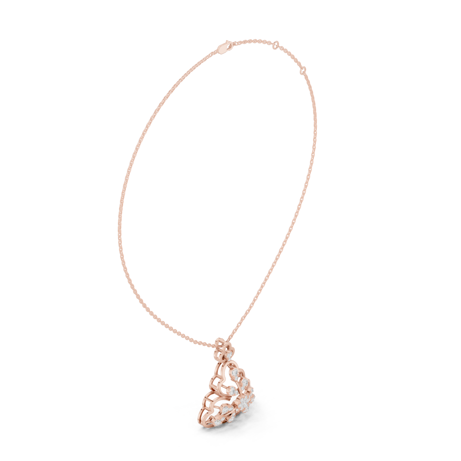  Rose Gold Enchanted Arabesque Sparkle Openwork Pendant Necklace Left View