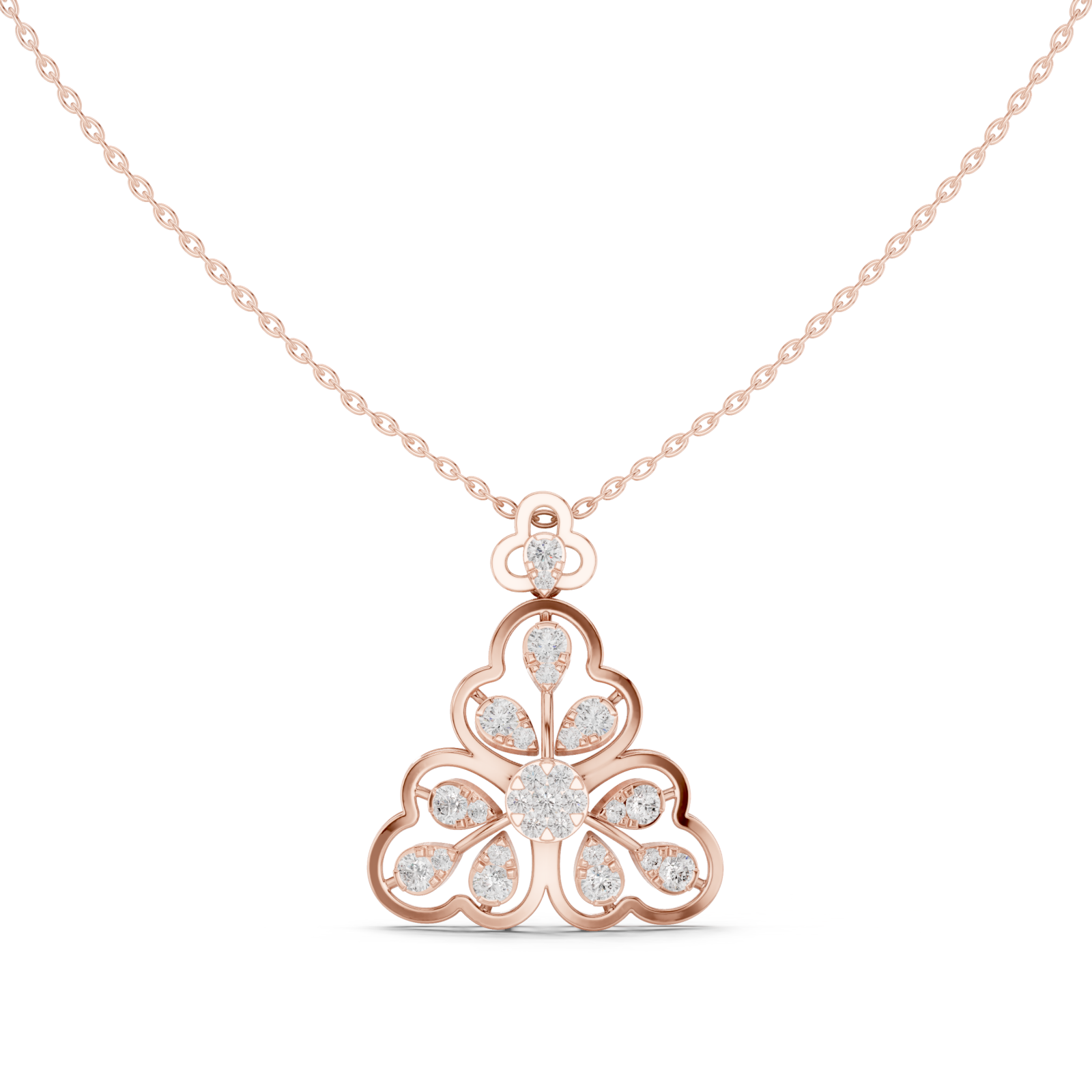  Rose Gold Enchanted Arabesque Sparkle Openwork Pendant Necklace Front View