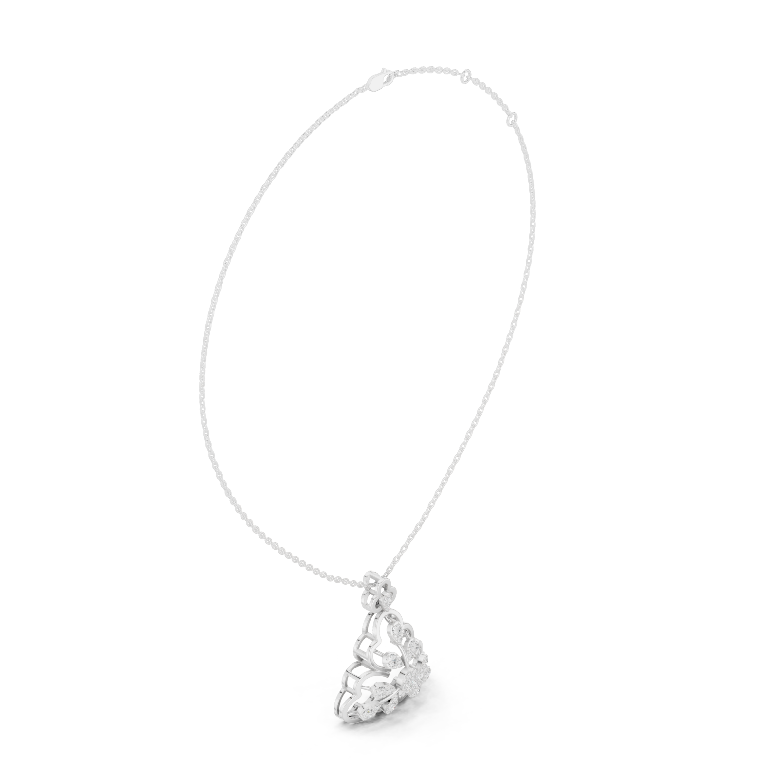  White Gold Enchanted Arabesque Sparkle Openwork Pendant Necklace Left View