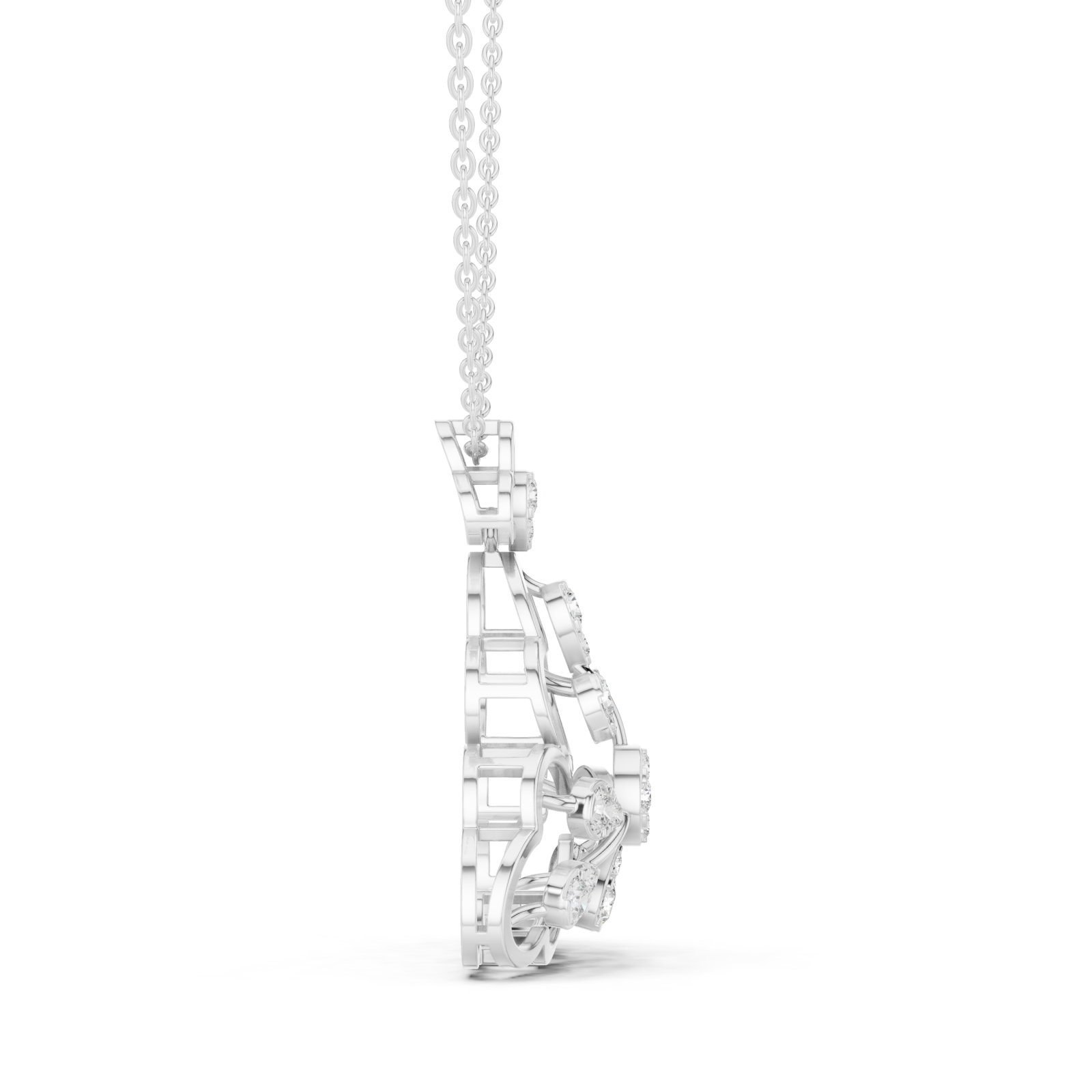  White Gold Enchanted Arabesque Sparkle Openwork Pendant Necklace Side View