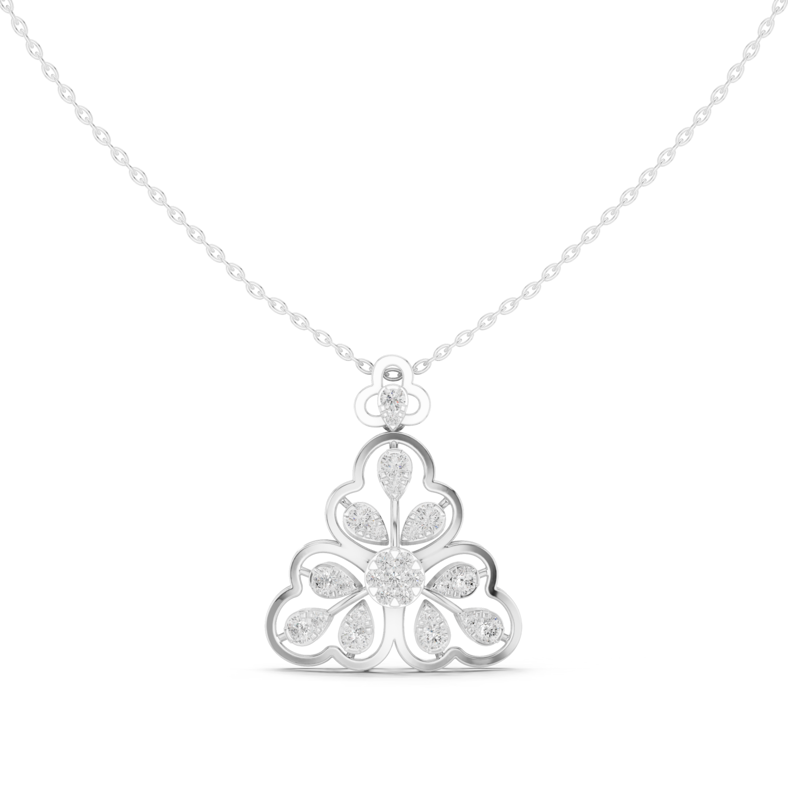  White Gold Enchanted Arabesque Sparkle Openwork Pendant Necklace Front View