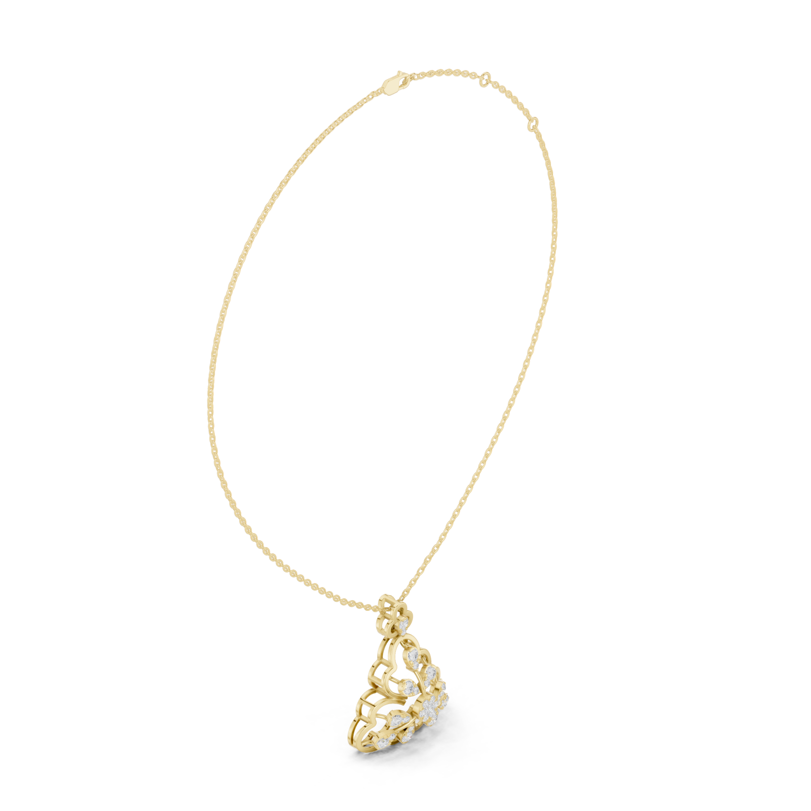  Gold Enchanted Arabesque Sparkle Openwork Pendant Necklace Left View