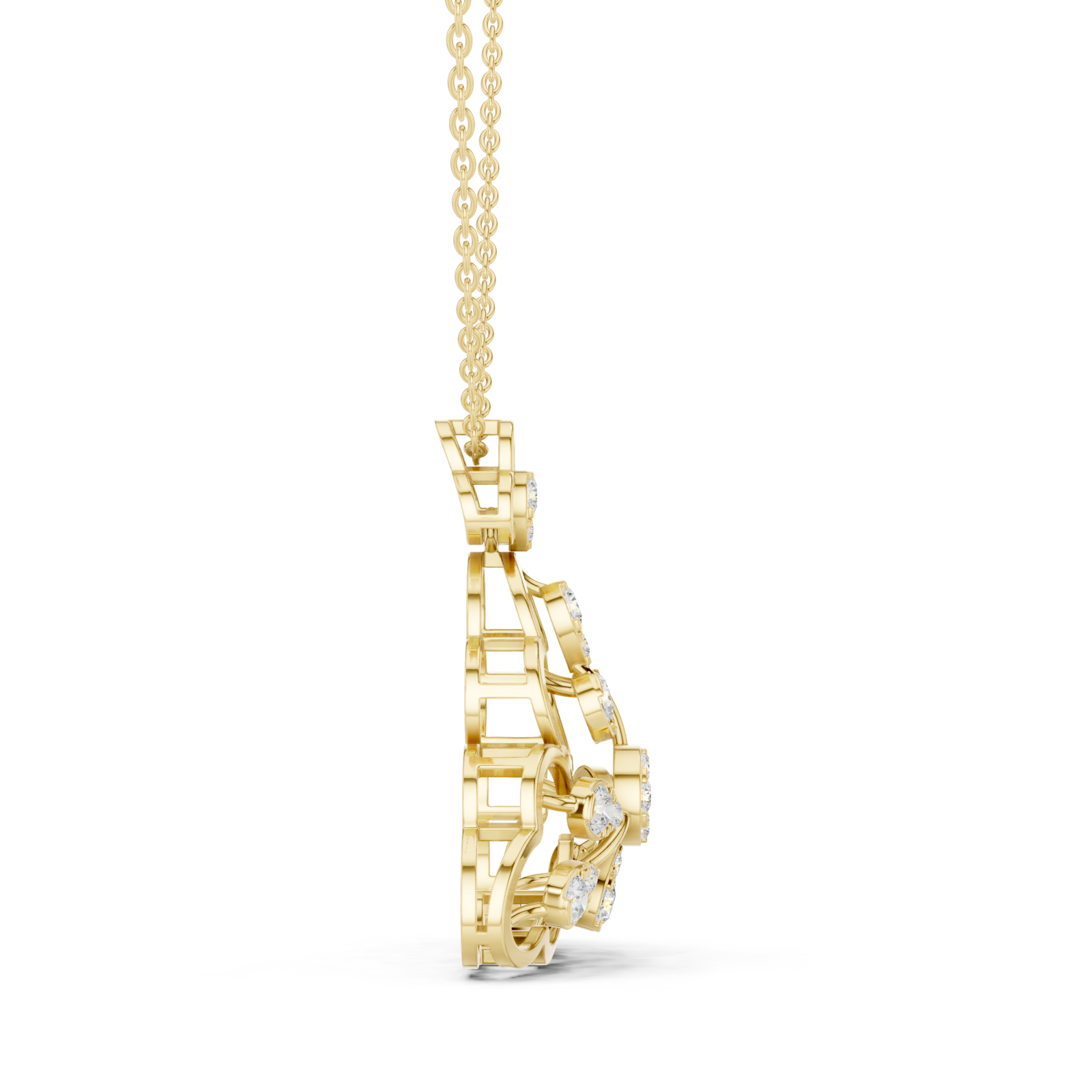  Gold Enchanted Arabesque Sparkle Openwork Pendant Necklace Side View