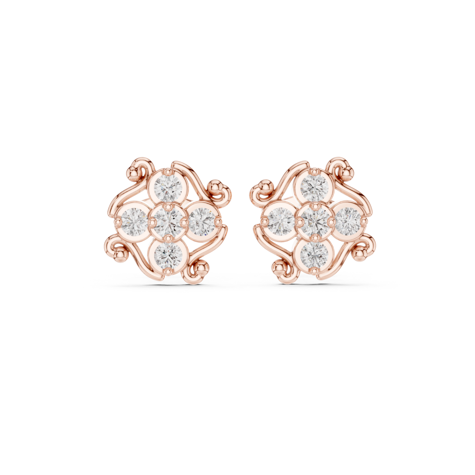  Rose Gold Radiant Blossom Stud Earrings Front View