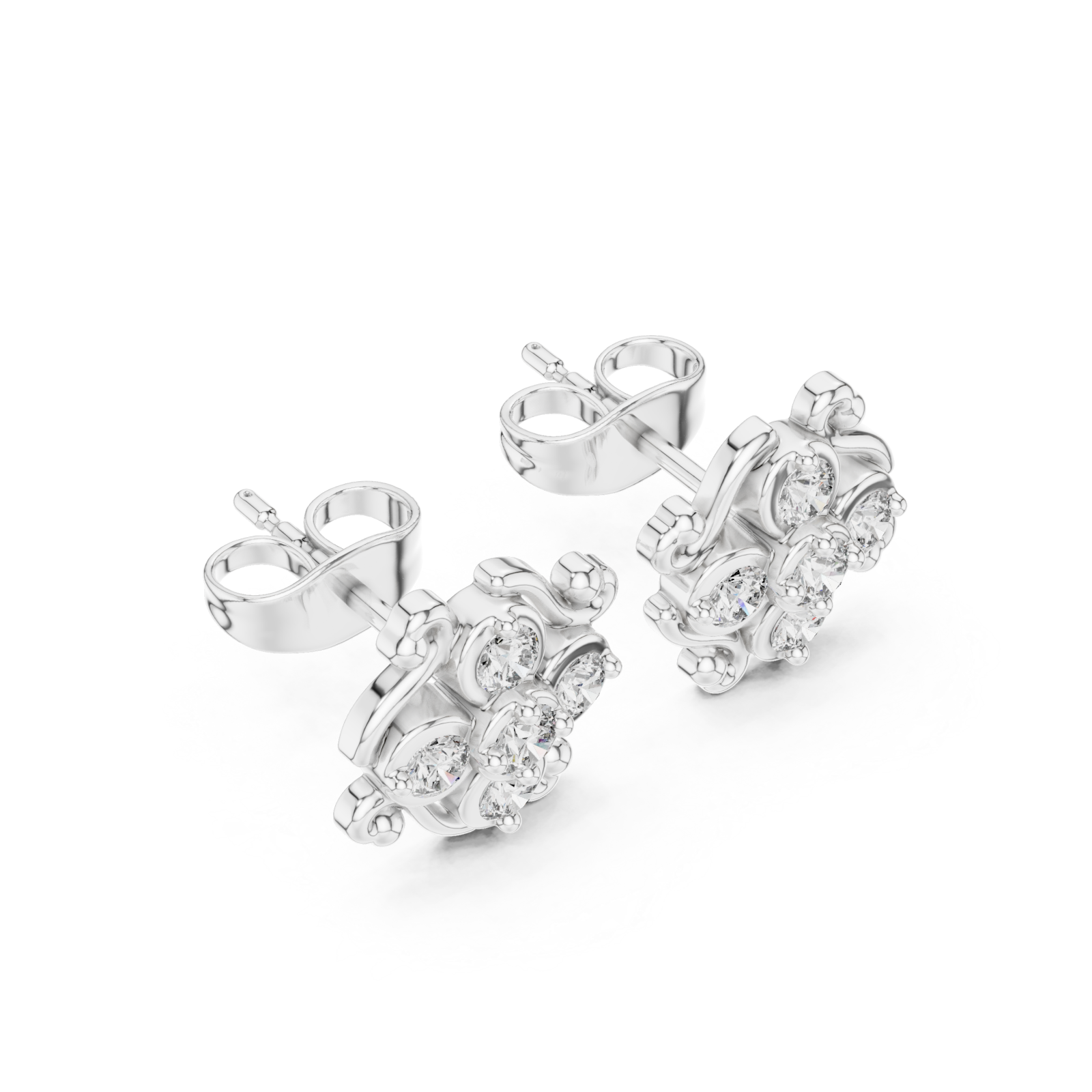  White Gold Radiant Blossom Stud Earrings Right View