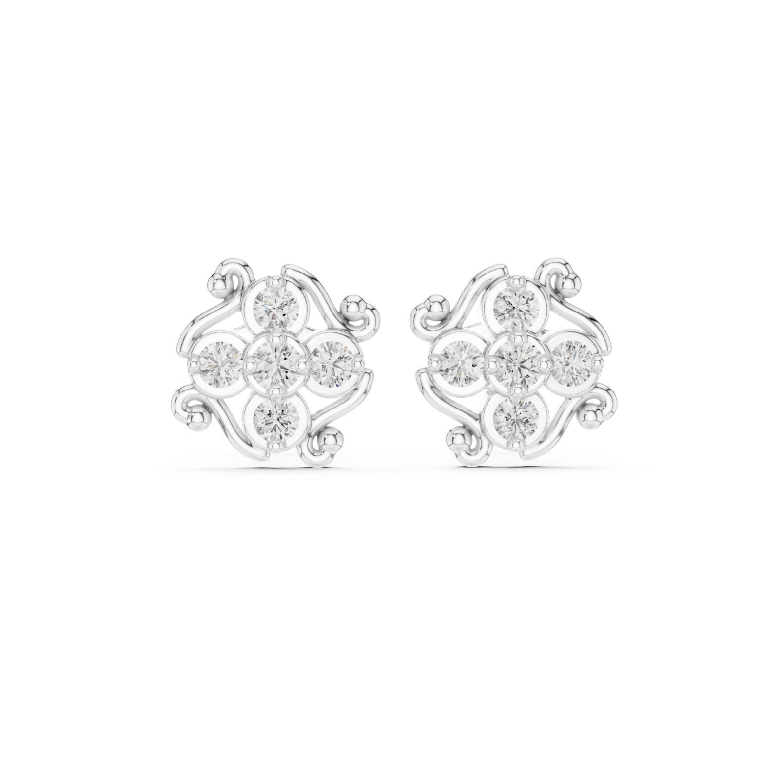  White Gold Radiant Blossom Stud Earrings Front View
