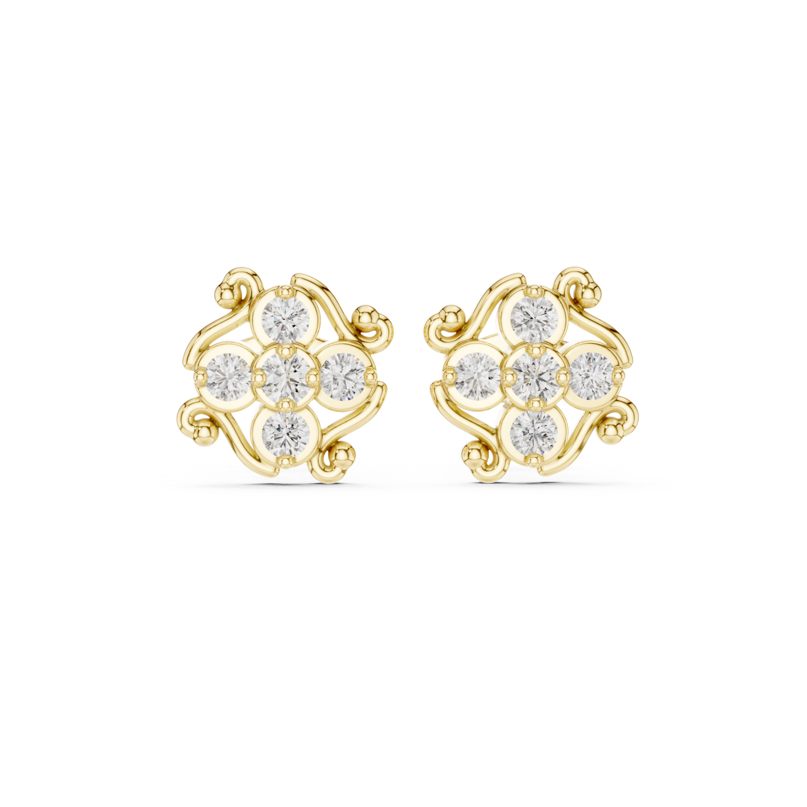  Gold Radiant Blossom Stud Earrings Front View
