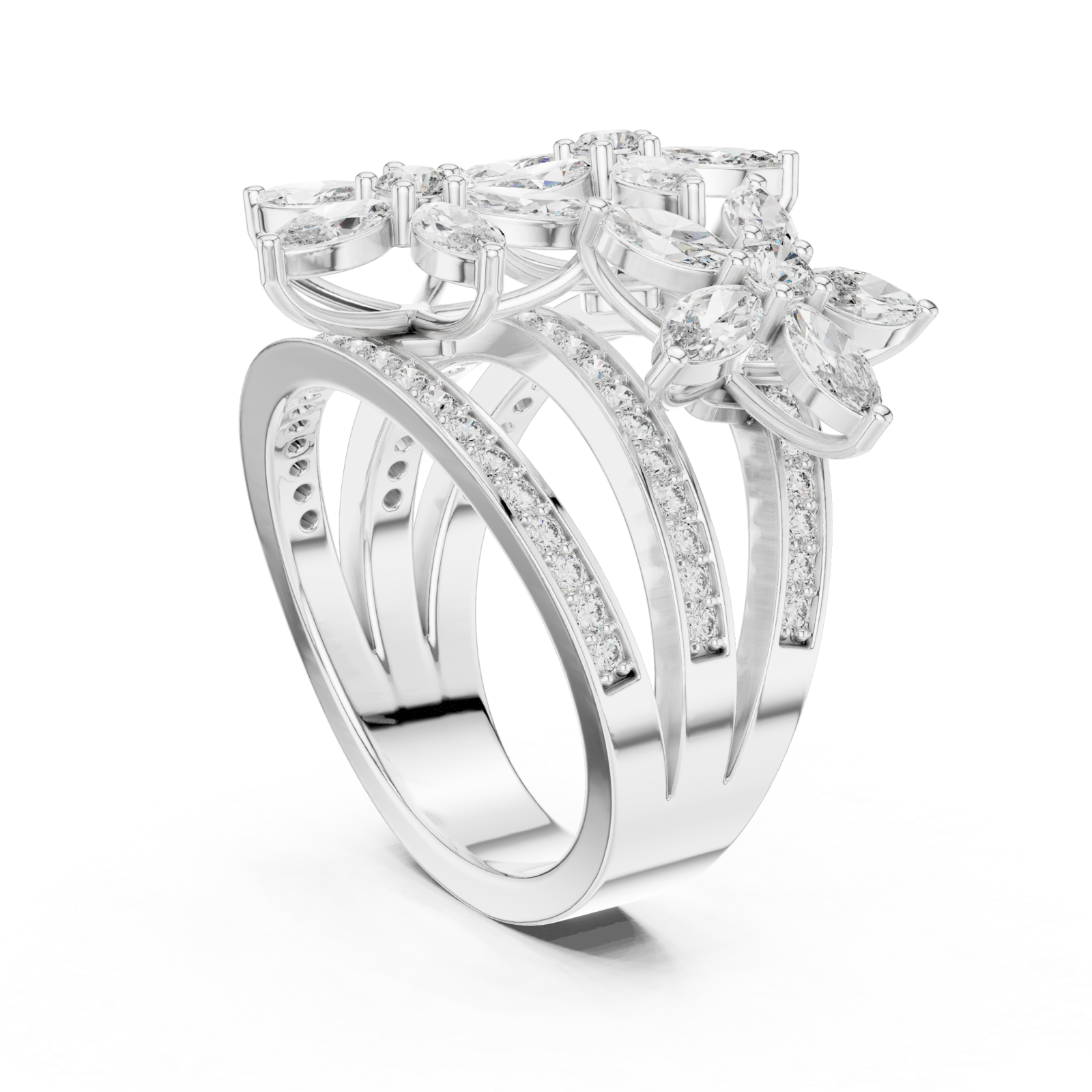  White Gold Meadow Grace Pavé Curved Ring Left View