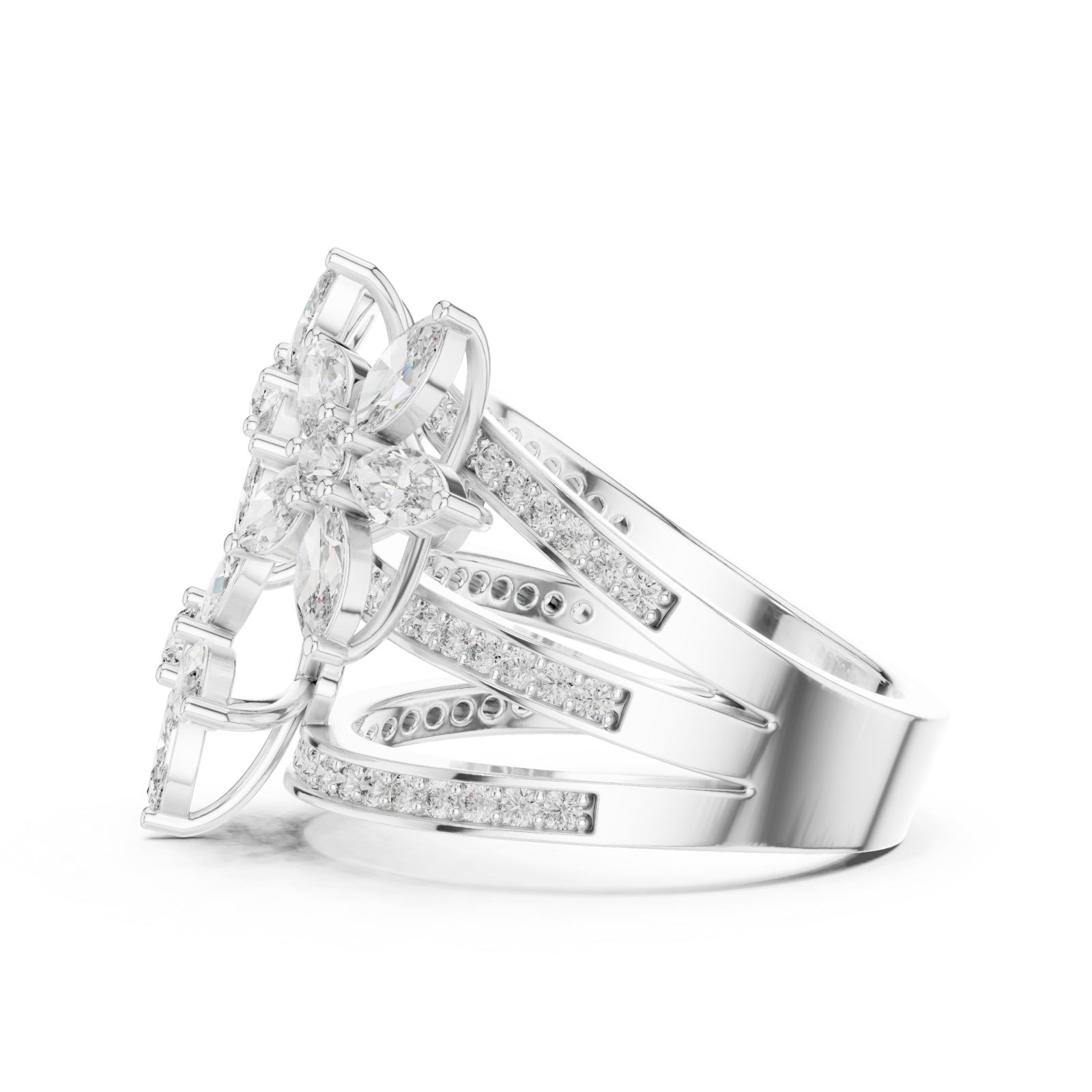  White Gold Meadow Grace Pavé Curved Ring Side View