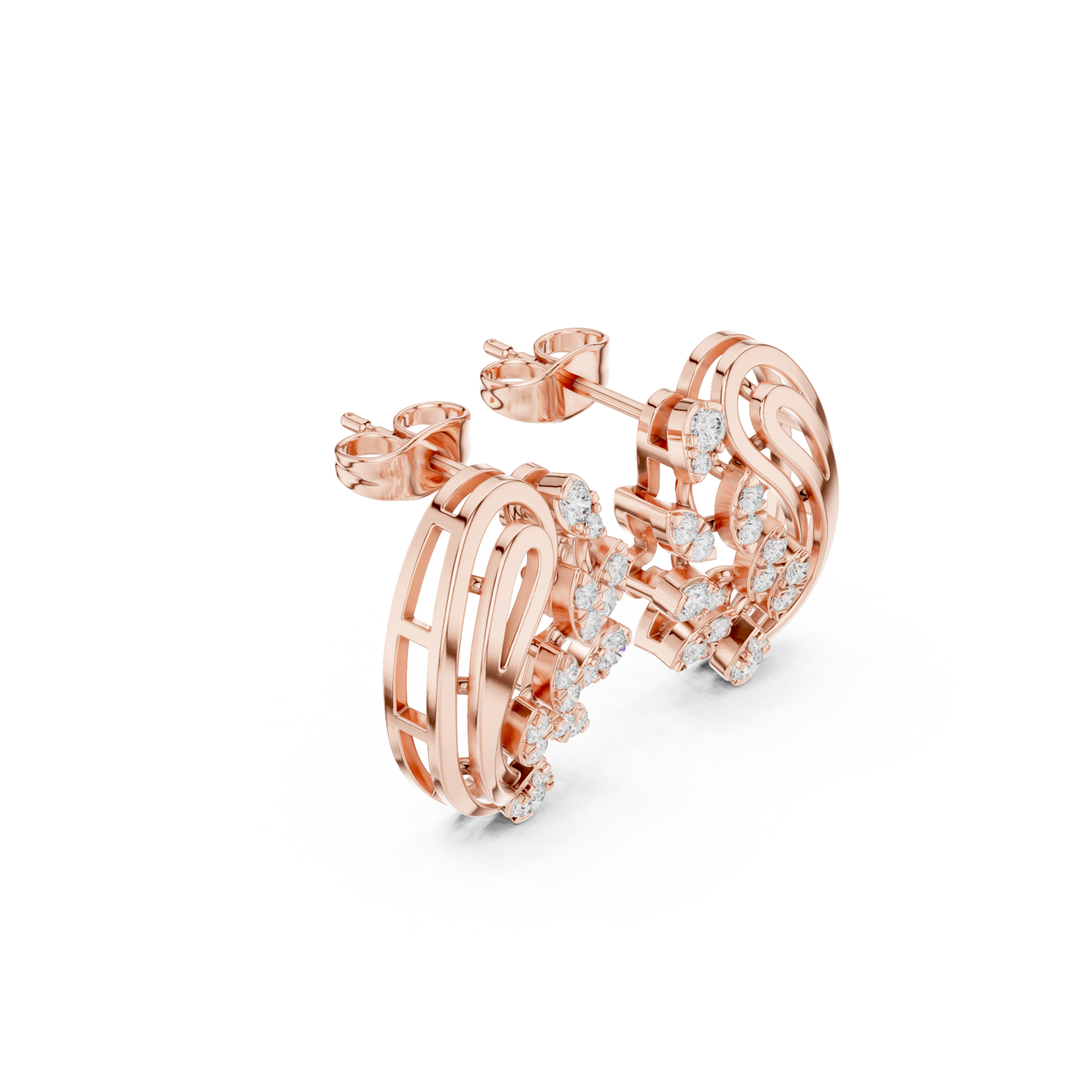 Rose Gold Radiant Lattice Crest Stud Earrings Left View