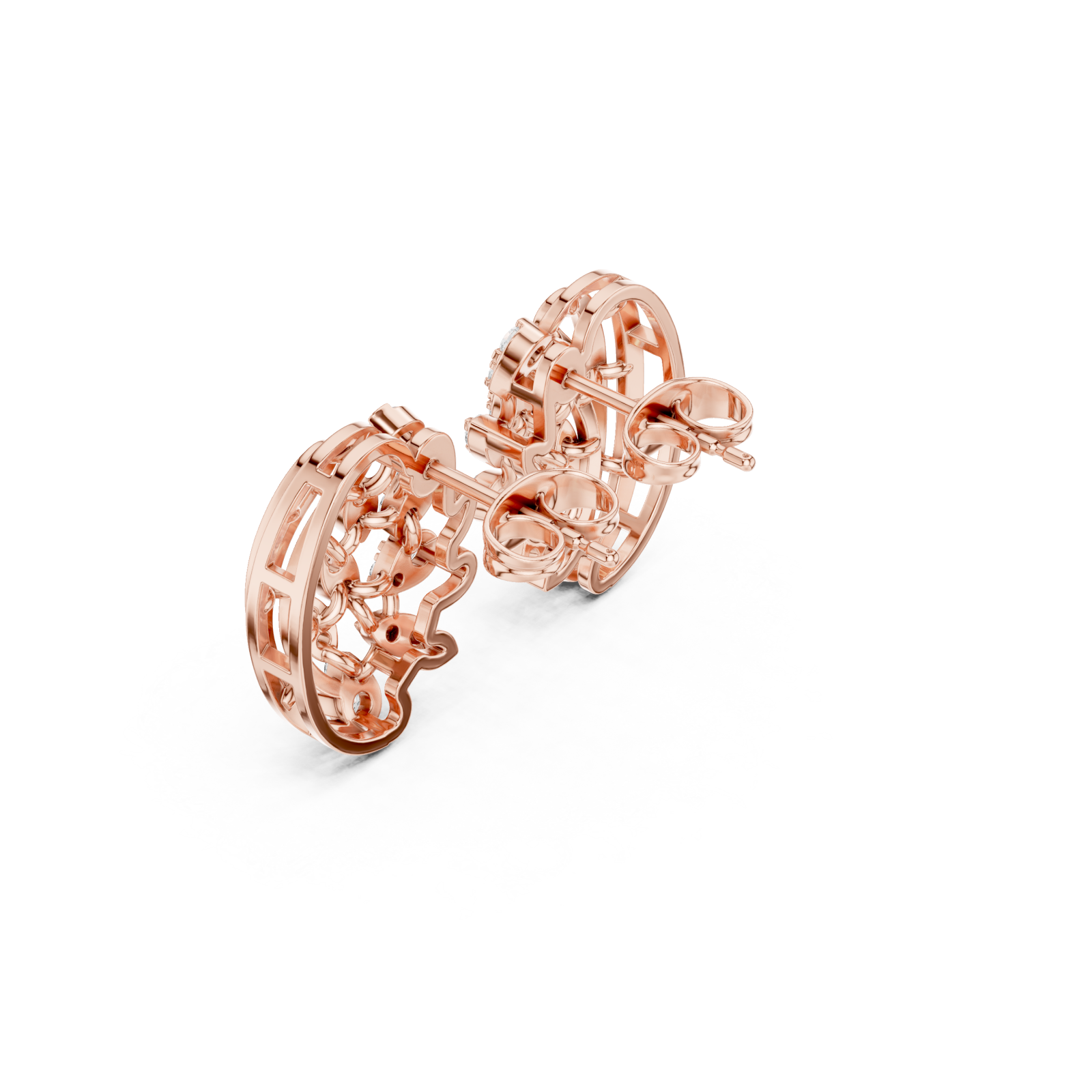  Rose Gold Radiant Lattice Crest Stud Earrings Right View