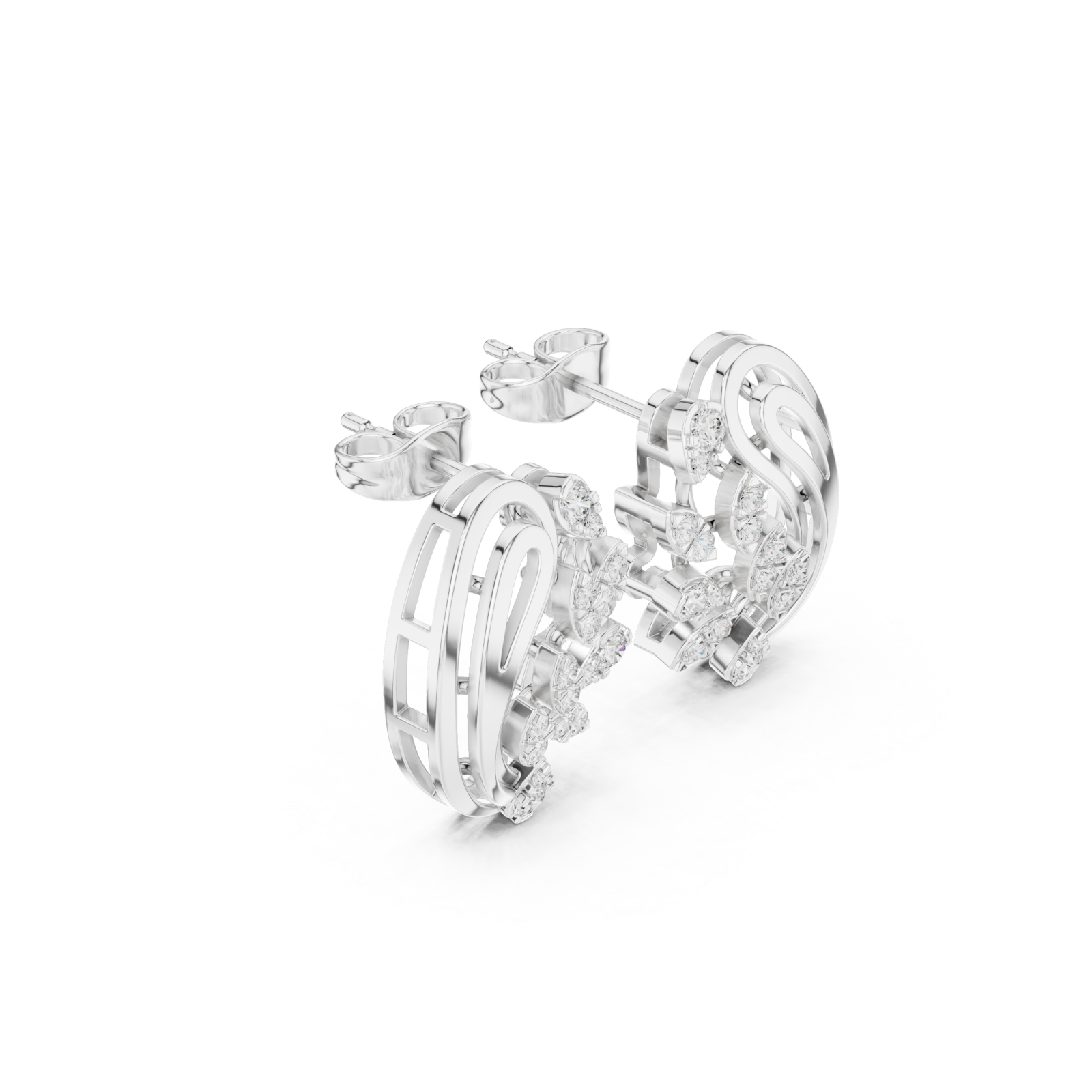  White Gold Radiant Lattice Crest Stud Earrings Left View