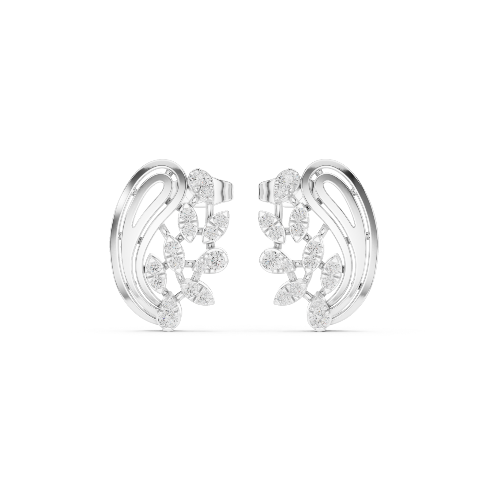  White Gold Radiant Lattice Crest Stud Earrings Front View