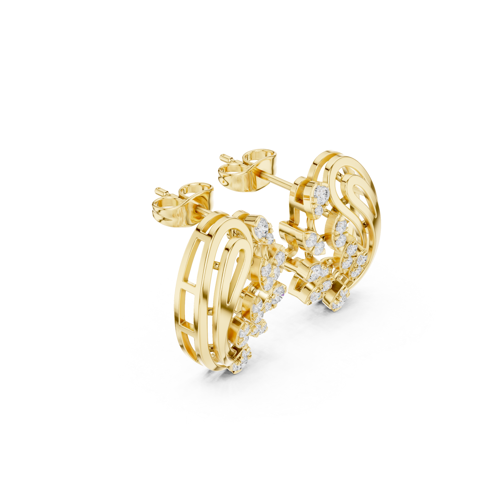 Gold Radiant Lattice Crest Stud Earrings Left View