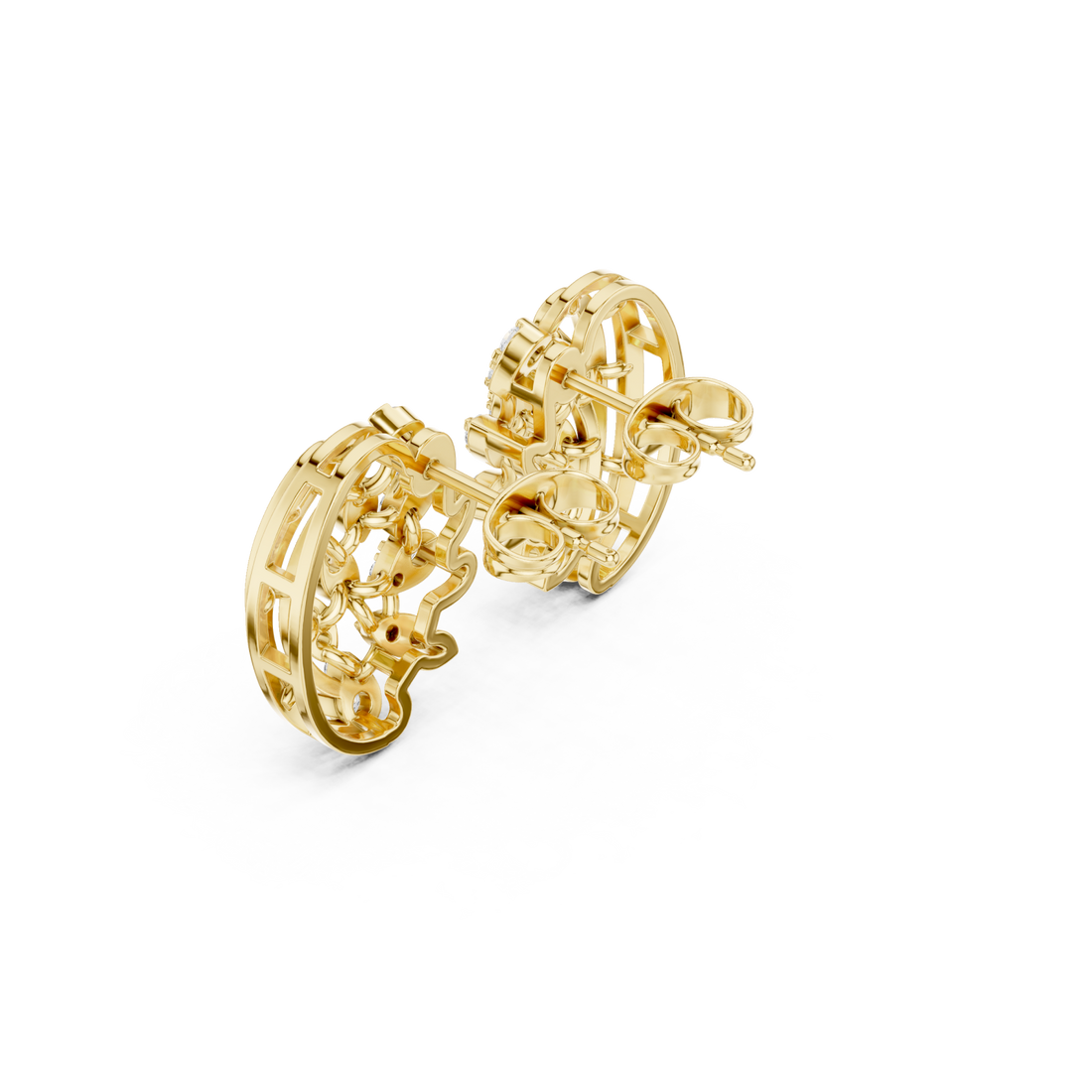 Gold Radiant Lattice Crest Stud Earrings Right View