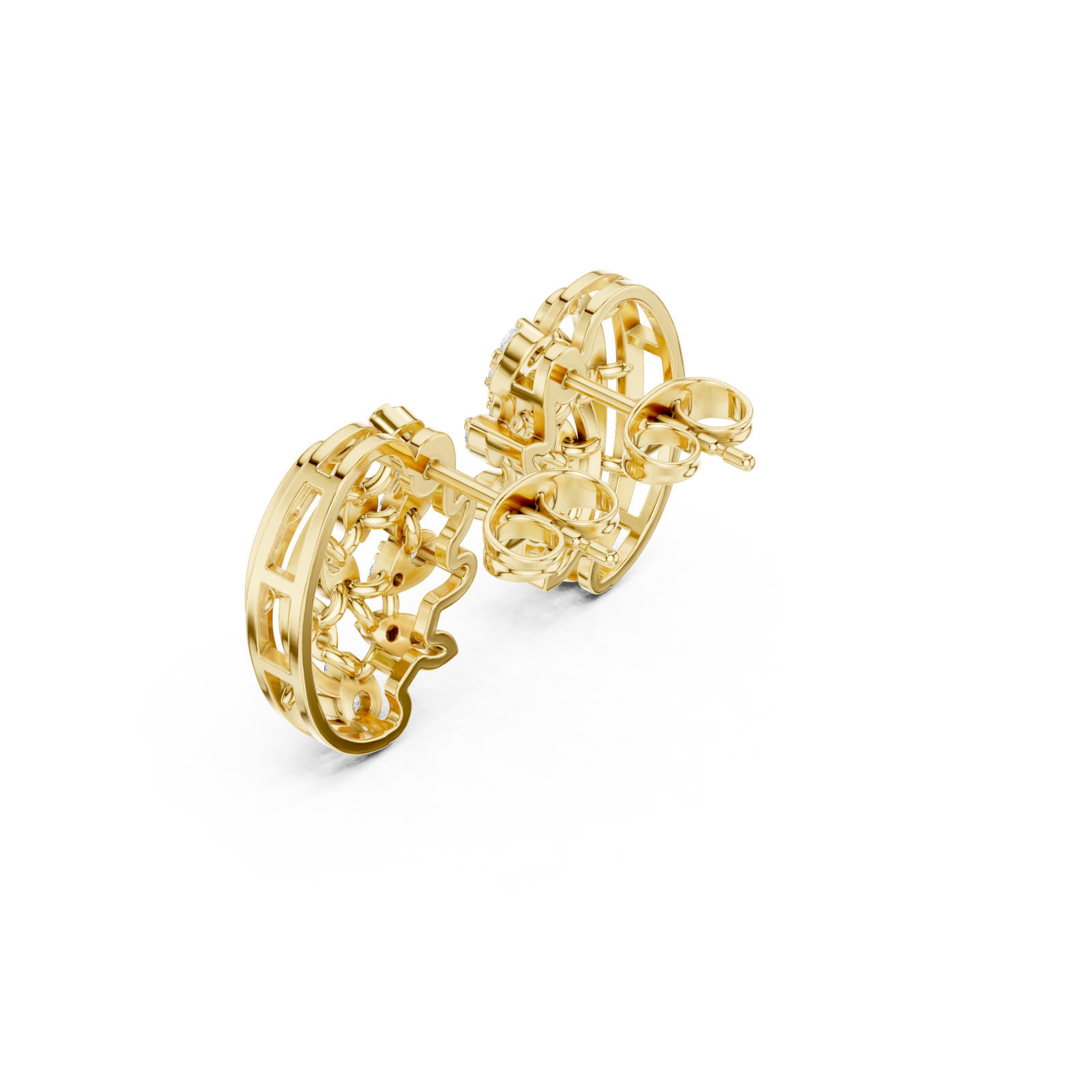 Gold Radiant Lattice Crest Stud Earrings Right View