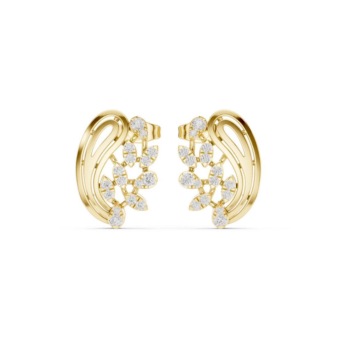 Gold Radiant Lattice Crest Stud Earrings Right View