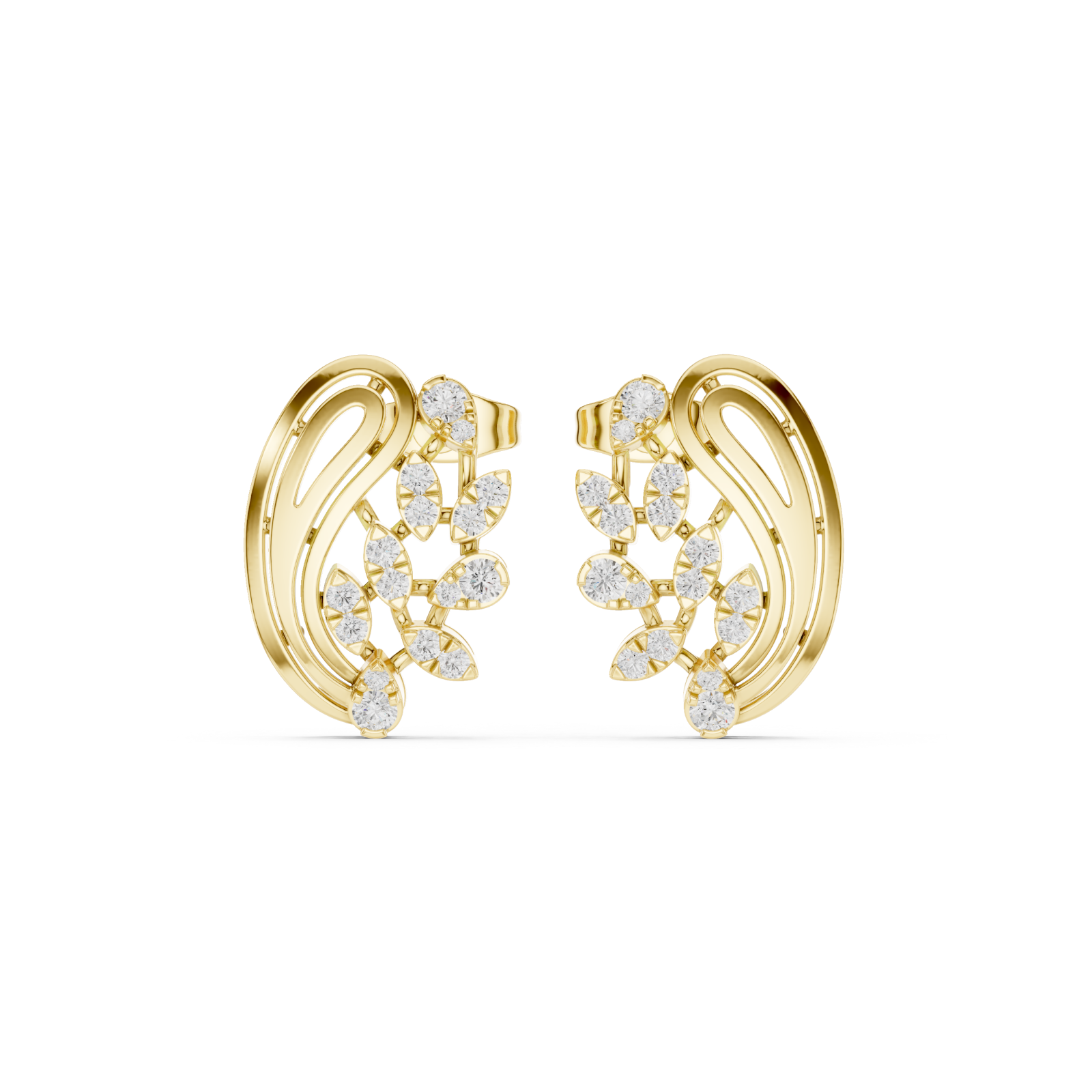 Gold Radiant Lattice Crest Stud Earrings Front View