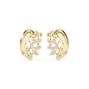  Gold Radiant Lattice Crest Stud Earrings Front View