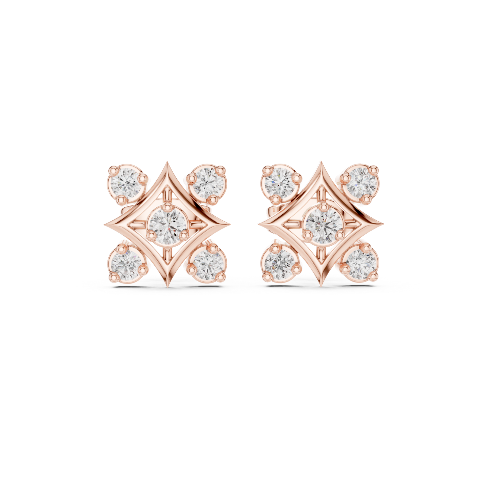  Rose Gold Celestial Curve Radiance Stud Earrings Front View