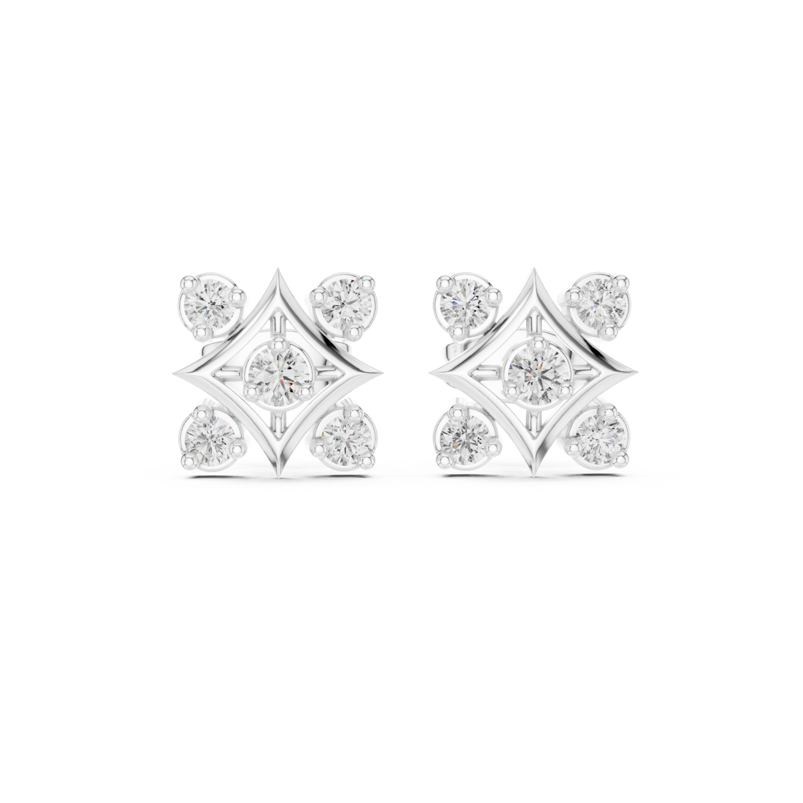  White Gold Celestial Curve Radiance Stud Earrings Front View