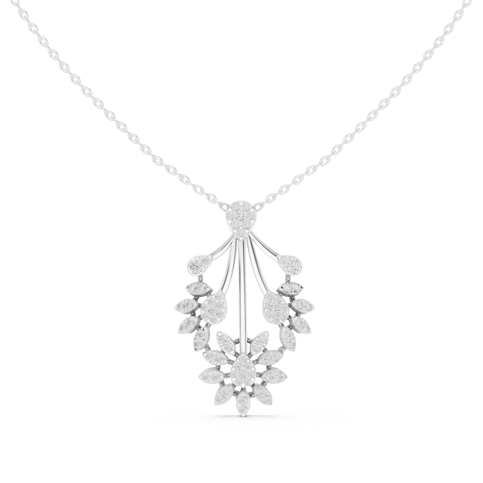  White Gold Radiant Blossoms Fantasy Necklace Front View