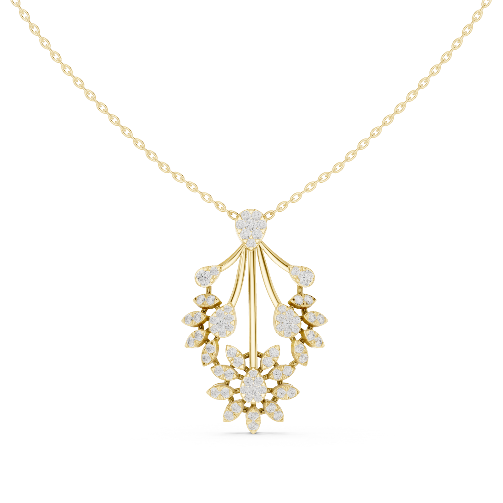  Gold Radiant Blossoms Fantasy Necklace Front View