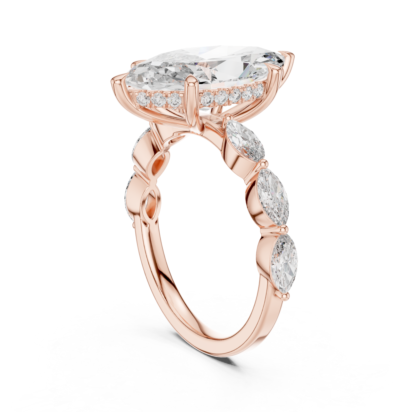  Rose Gold Ellipse Embrace Halo Band Ring Left View