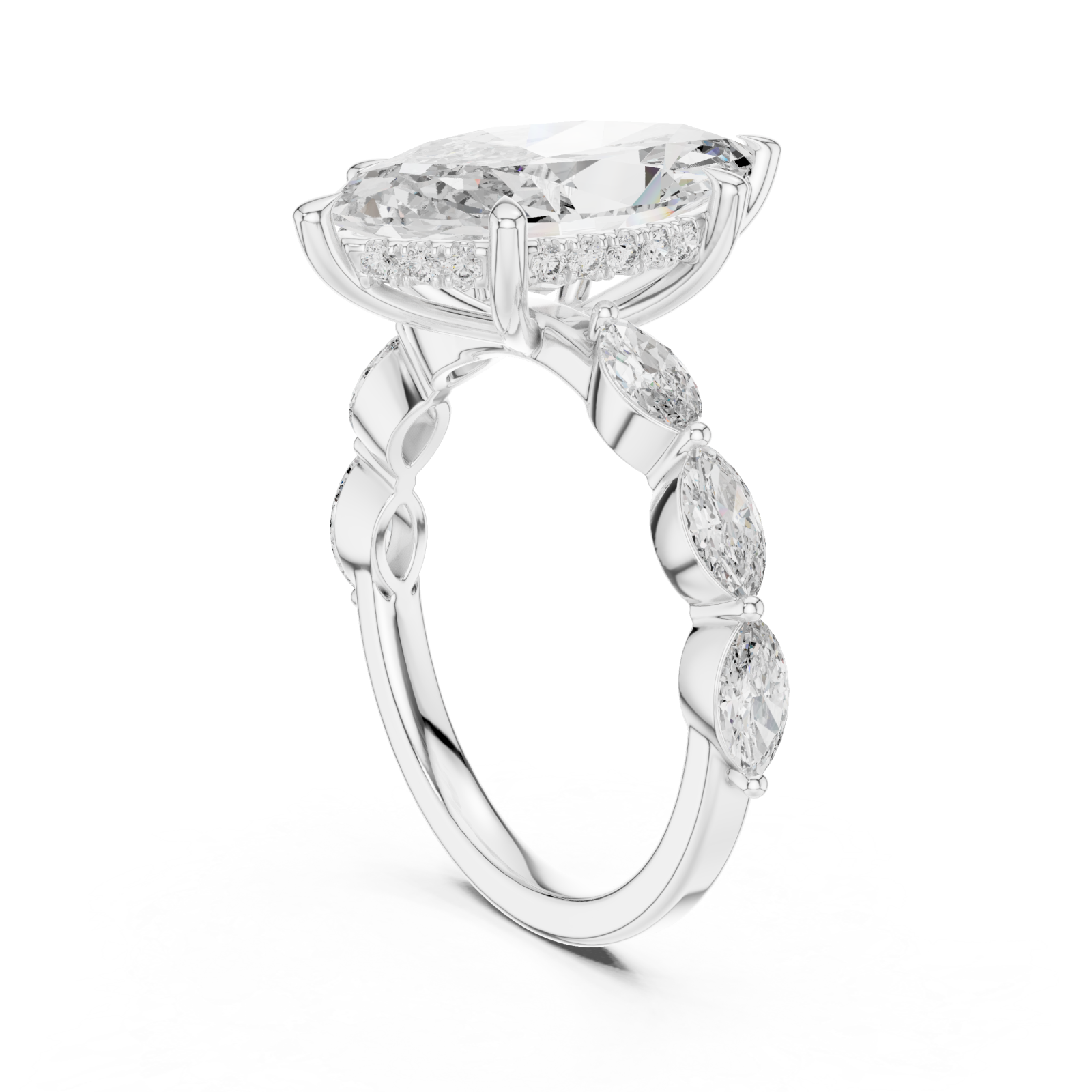  White Gold Ellipse Embrace Halo Band Ring Left View