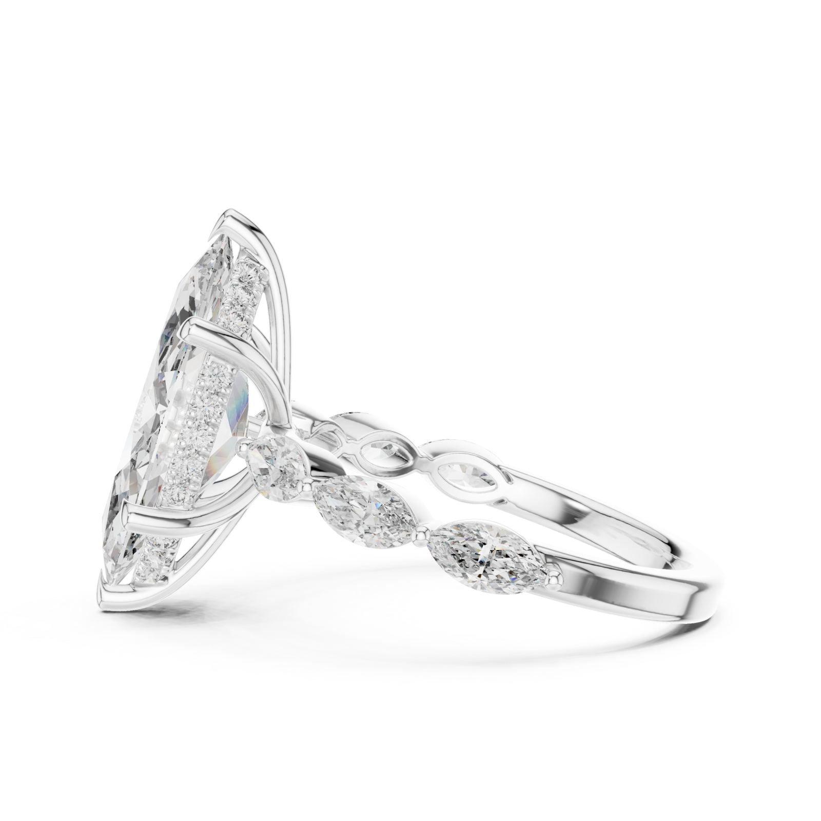  White Gold Ellipse Embrace Halo Band Ring Side View