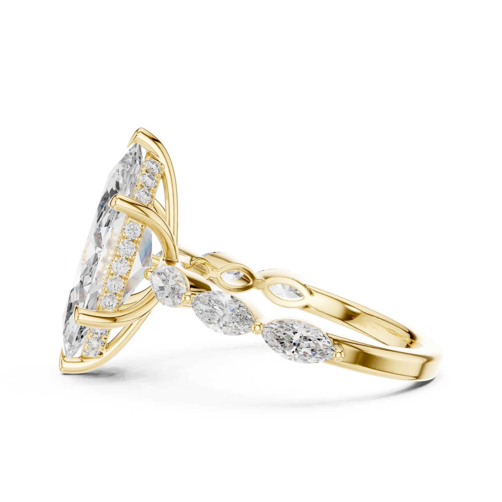  Gold Ellipse Embrace Halo Band Ring Side View