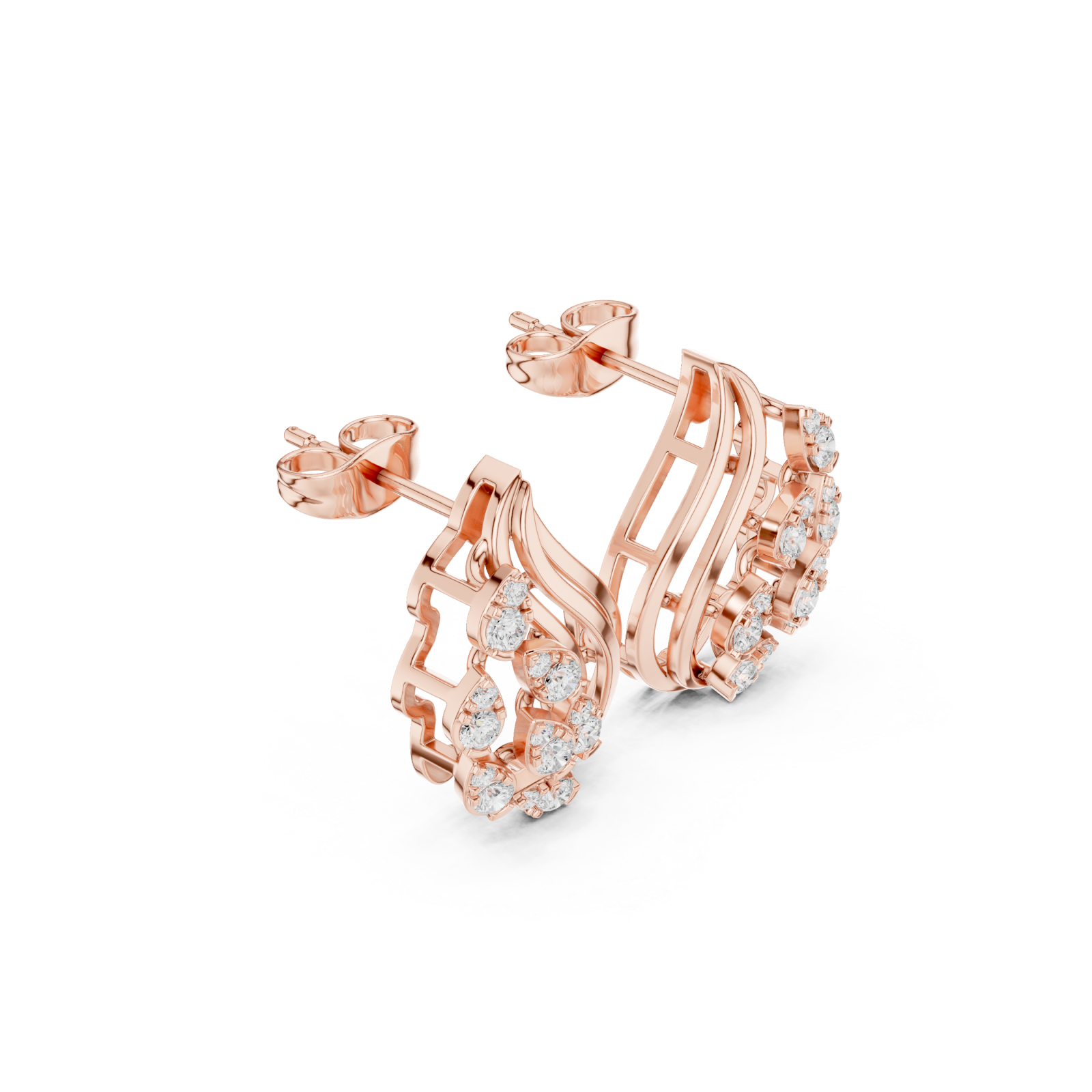  Rose Gold Intricate Harmony Curve Earring Left View