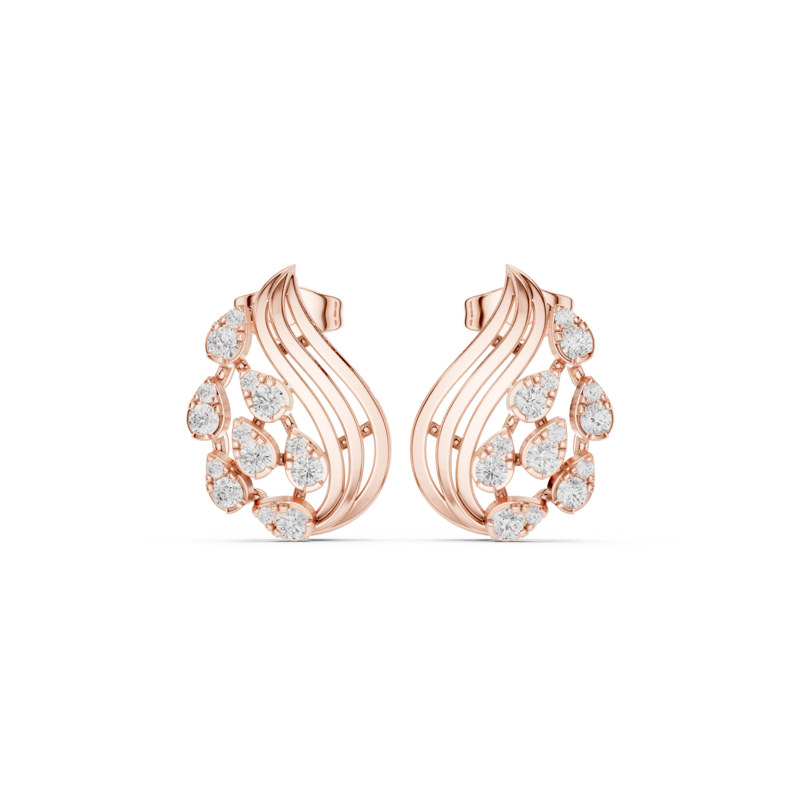  Rose Gold Intricate Harmony Curve Earring Front View