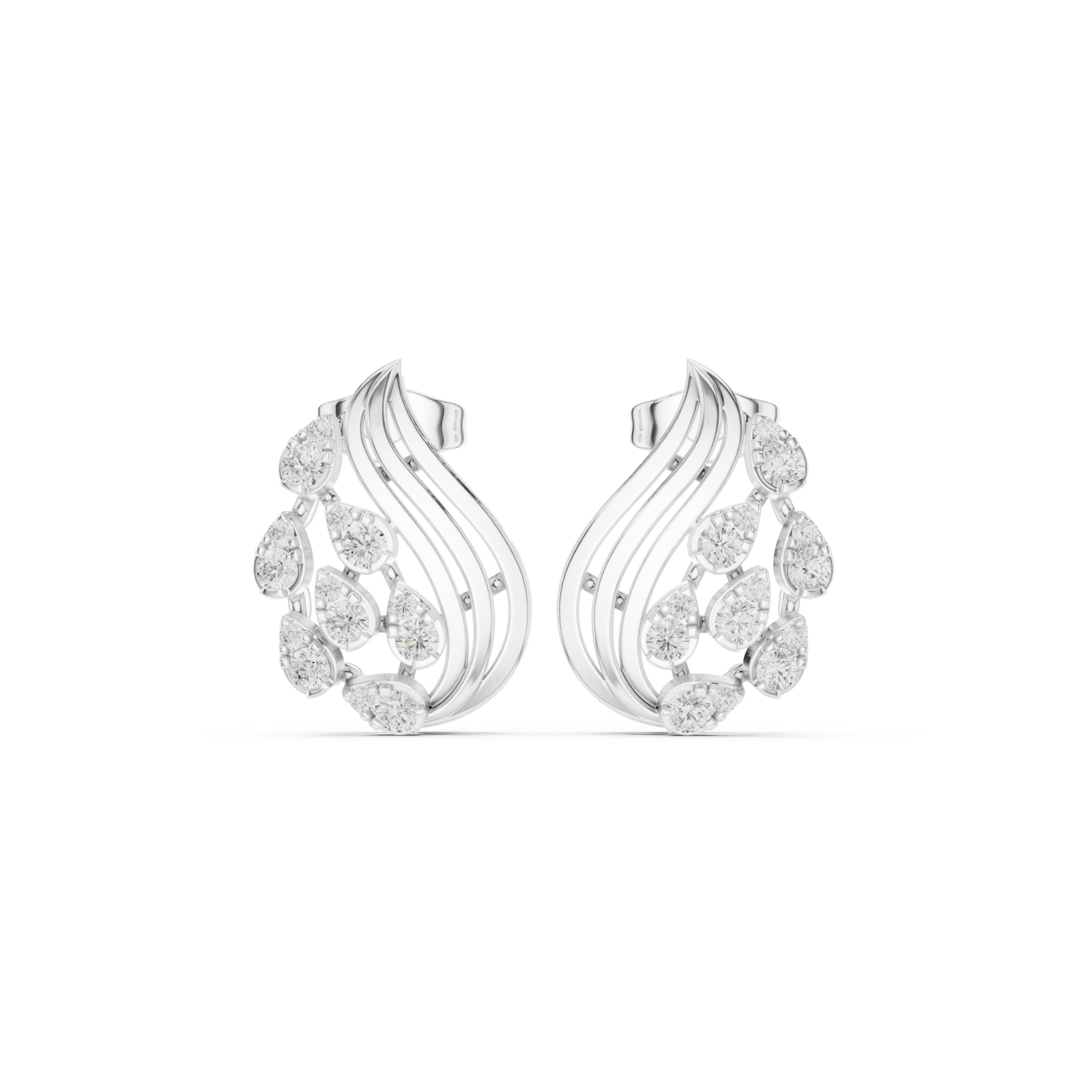  White Gold Intricate Harmony Curve Earring Front View