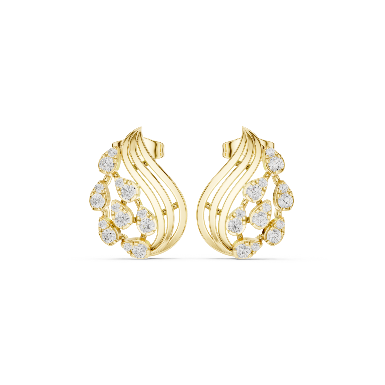  Gold Intricate Harmony Curve Earring Front View