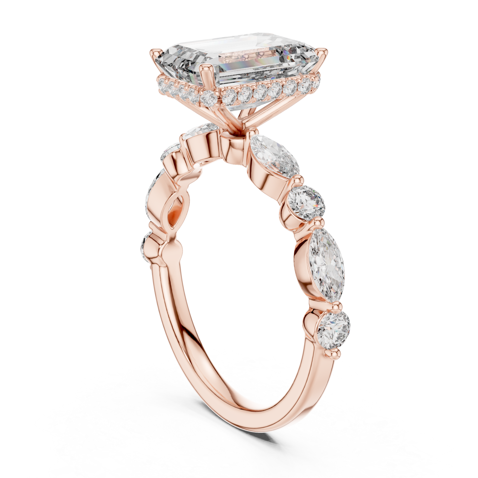  Rose Gold Radiant Sparkle Curve Engagement Ring Left View