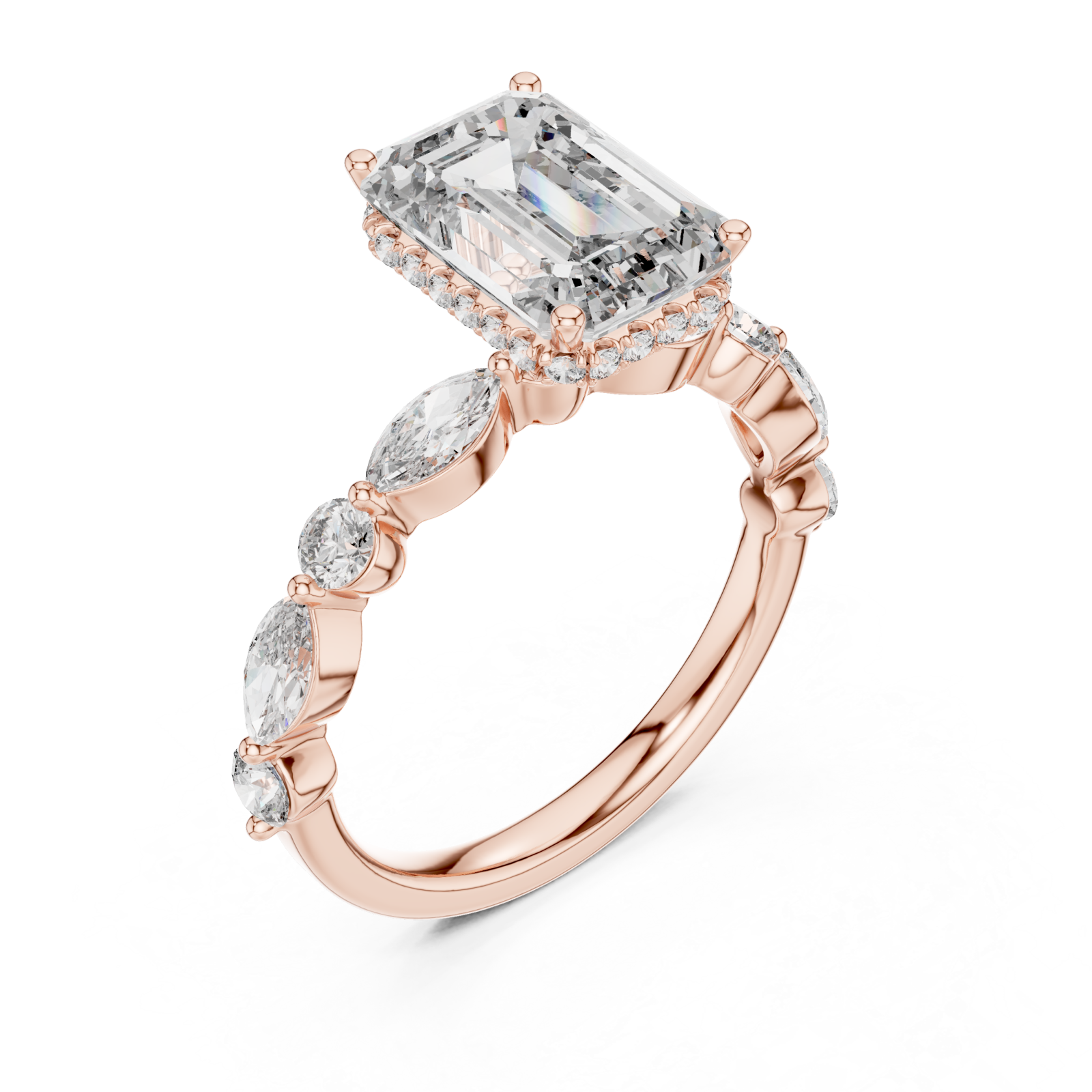  Rose Gold Radiant Sparkle Curve Engagement Ring Right View