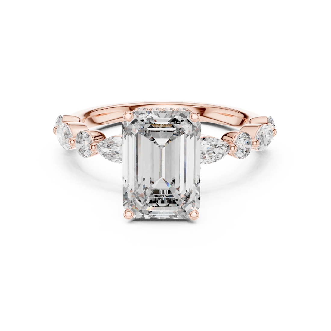  Rose Gold Radiant Sparkle Curve Engagement Ring Right View
